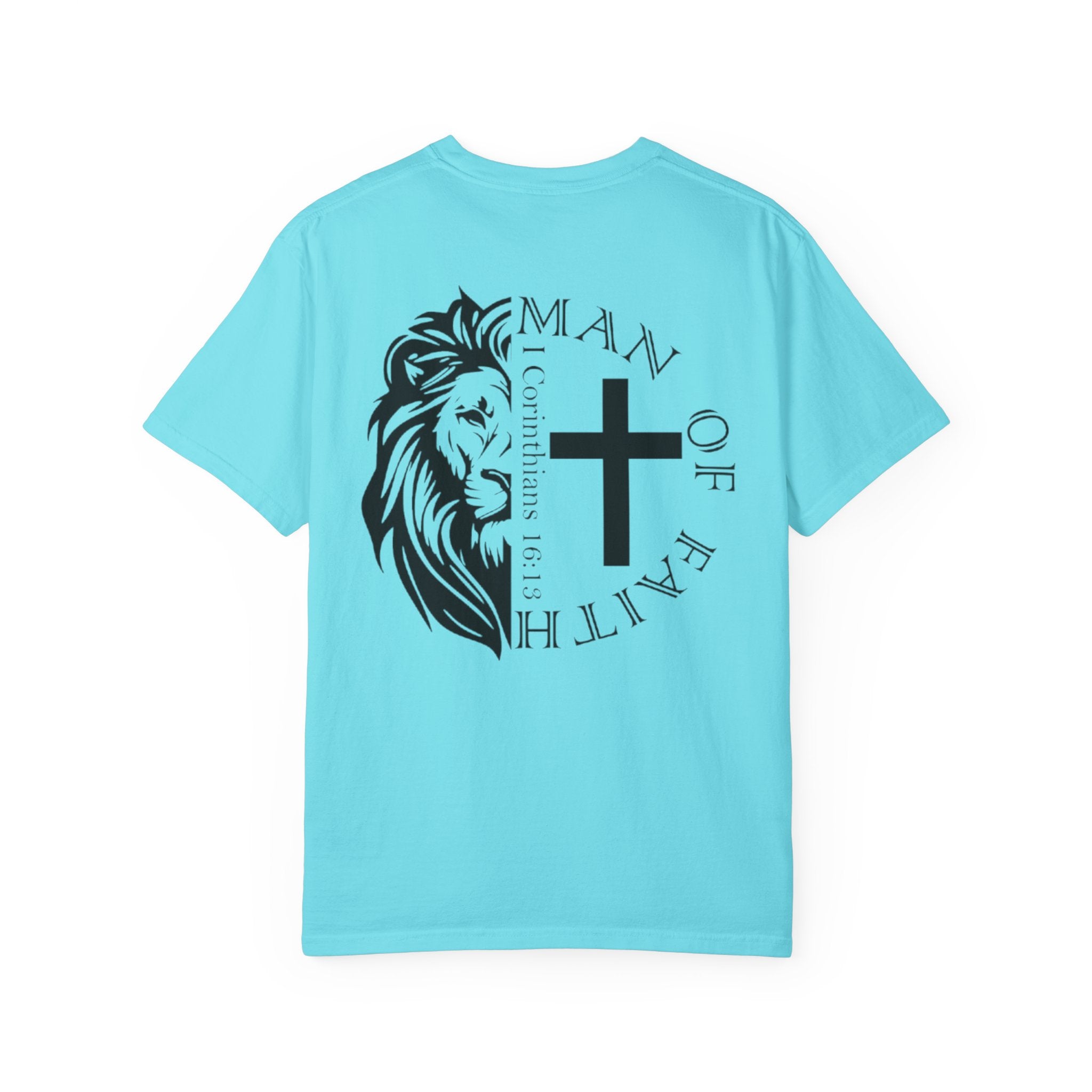 T-Shirt — "Man of Faith" Lion & Cross Christian Graphic Tee