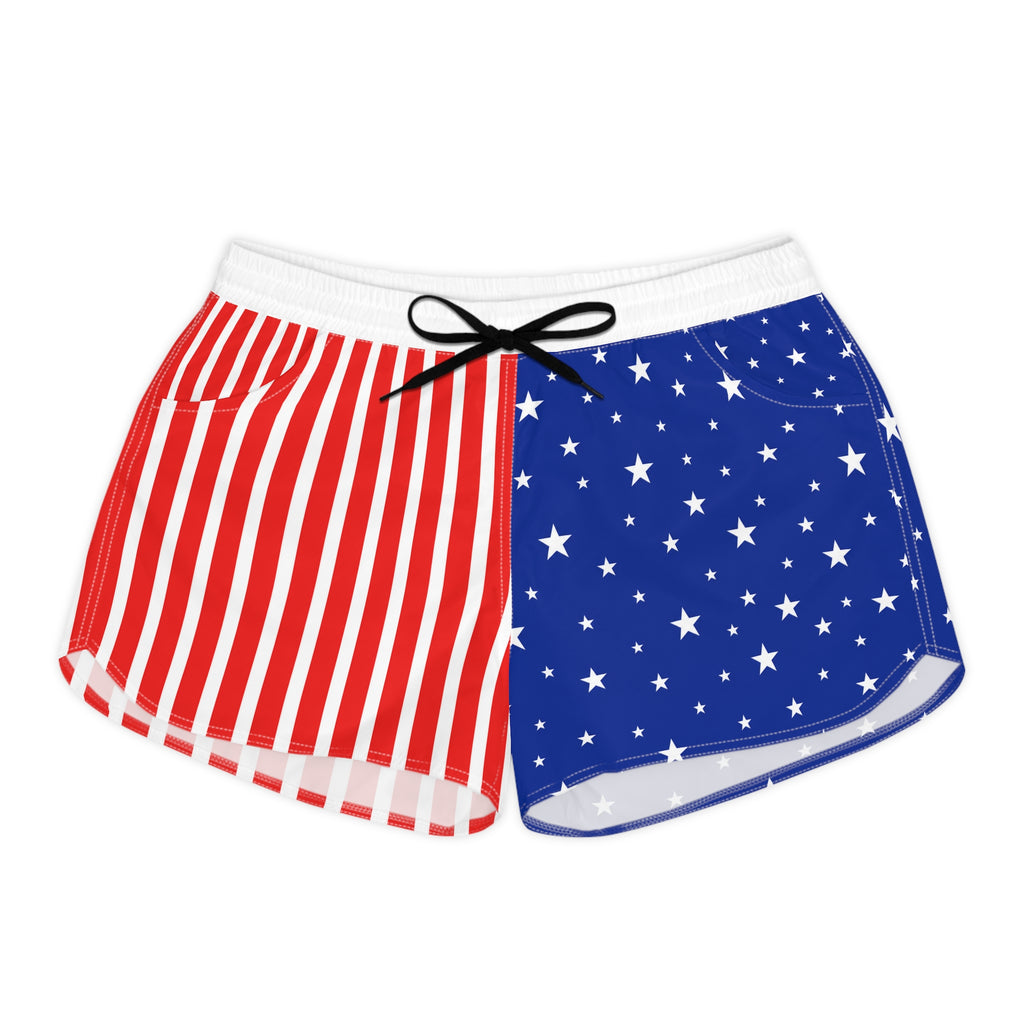 American Flag Women’s Casual Shorts — Red & Blue Stars & Stripes AOP