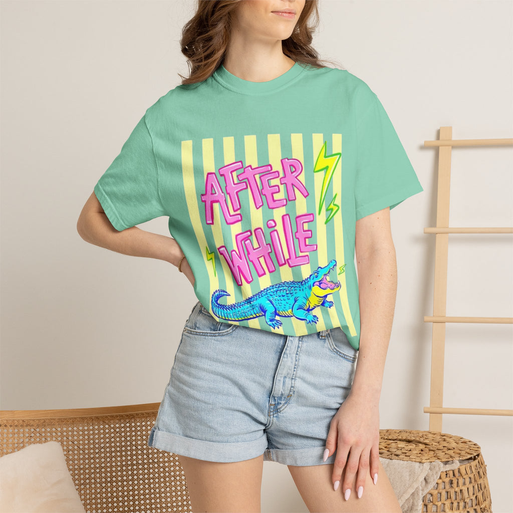 After While Crocodile Graphic T-Shirt — Retro Neon Alligator Tee
