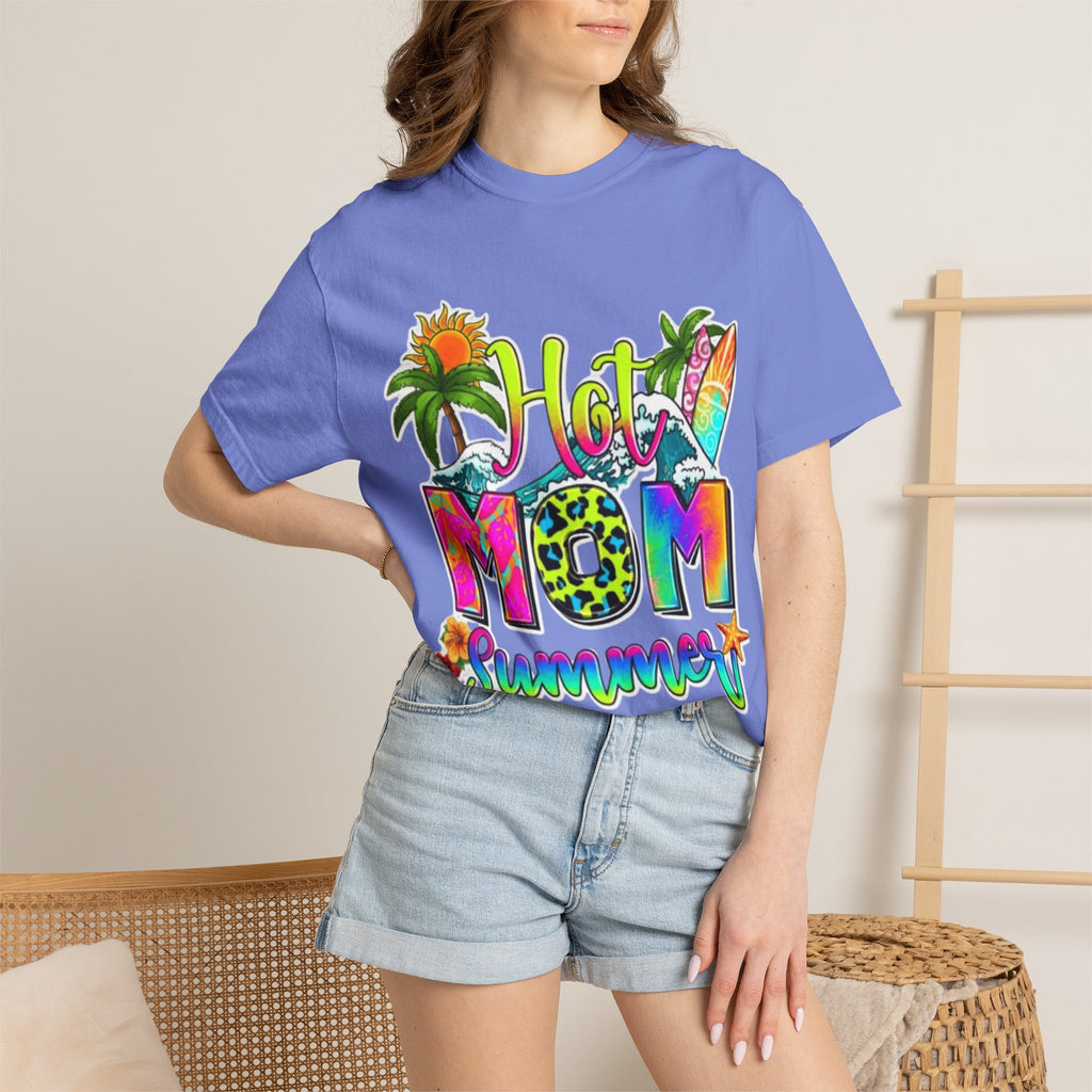 Hot Mom Summer T-Shirt - Colorful Tropical Mom Tee for Beach, Mom Life & Summer Gifts