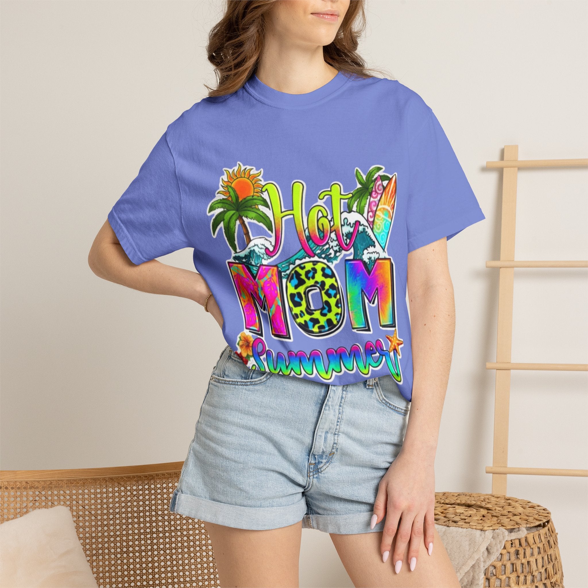 Hot Mom Summer T-Shirt - Colorful Tropical Mom Tee for Beach, Mom Life & Summer Gifts