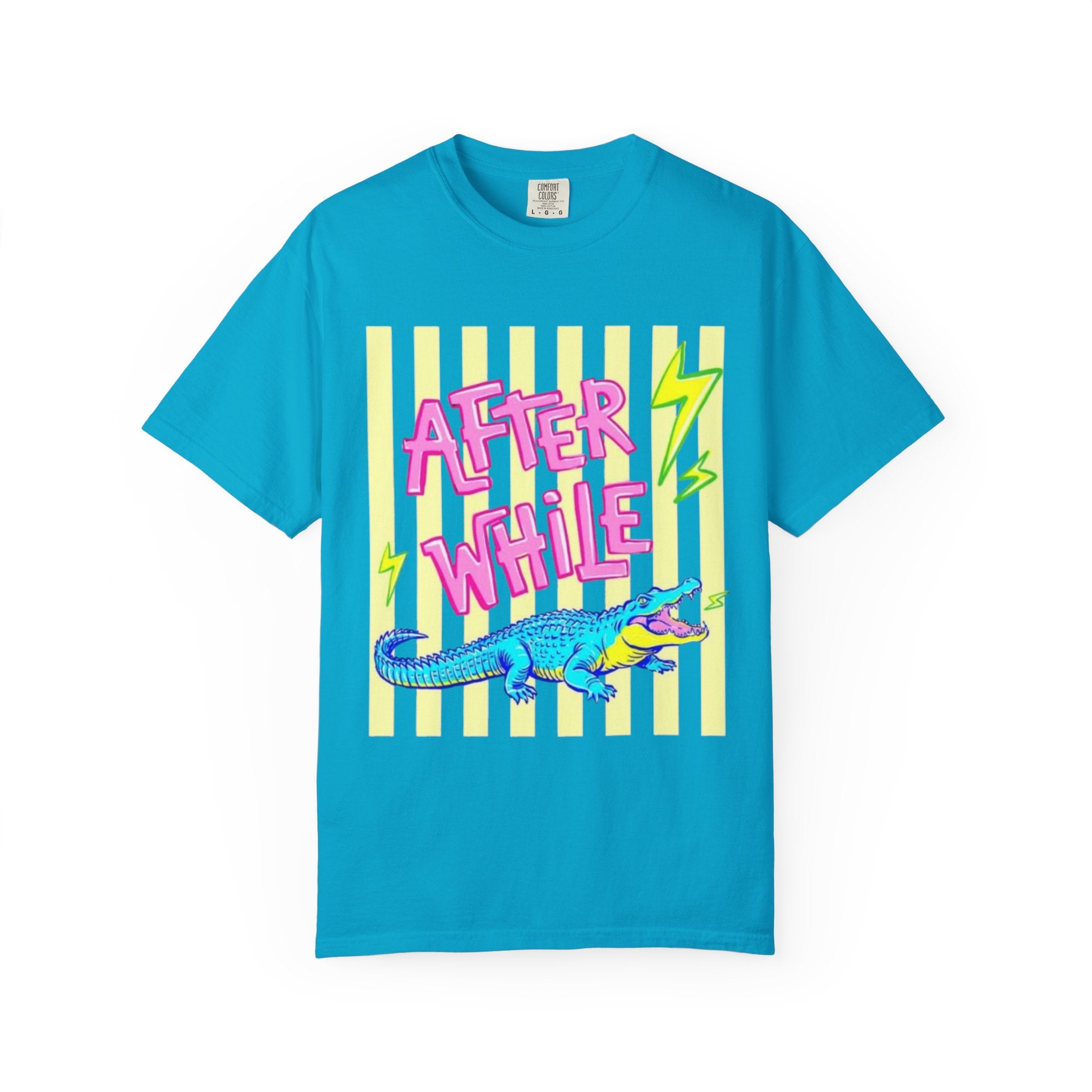 After While Crocodile Graphic T-Shirt — Retro Neon Alligator Tee