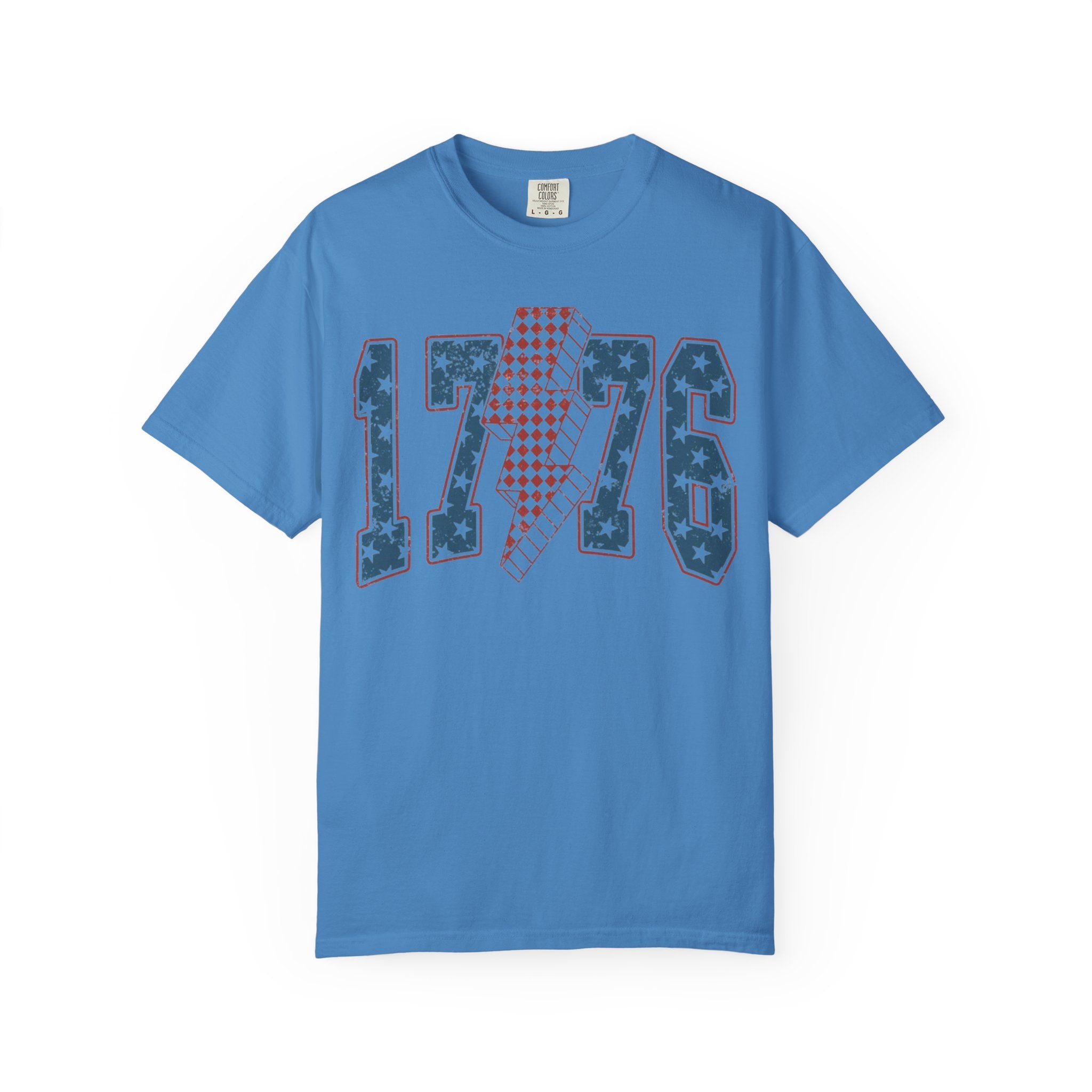 1776 Patriotic T-Shirt — Stars & Stripes Lightning Bolt Graphic