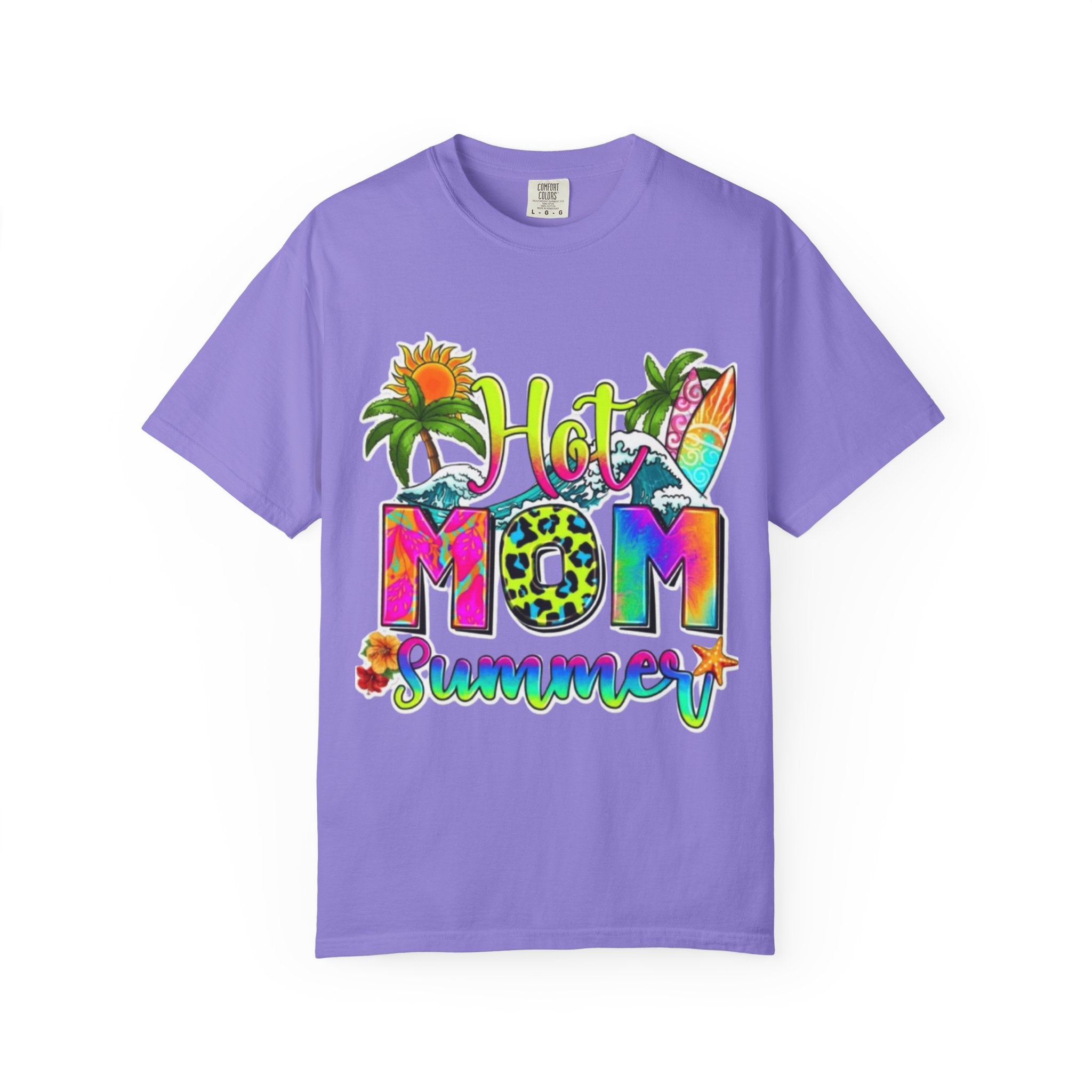 Hot Mom Summer T-Shirt - Colorful Tropical Mom Tee for Beach, Mom Life & Summer Gifts