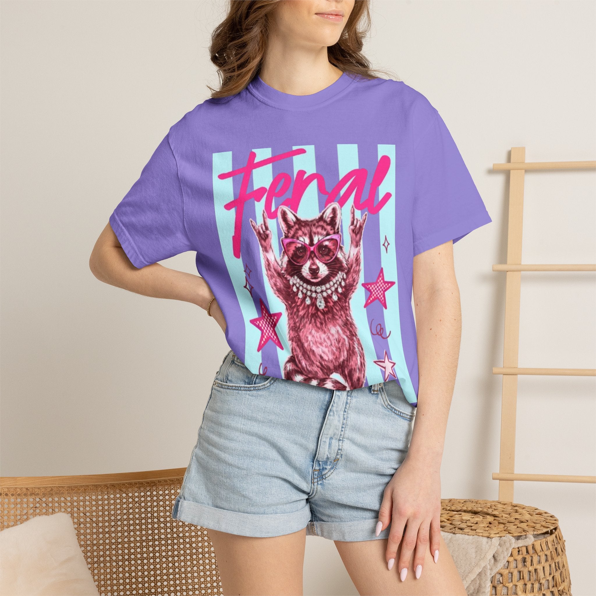Feral Raccoon Graphic T-Shirt — Retro Pastel Pop DesigN