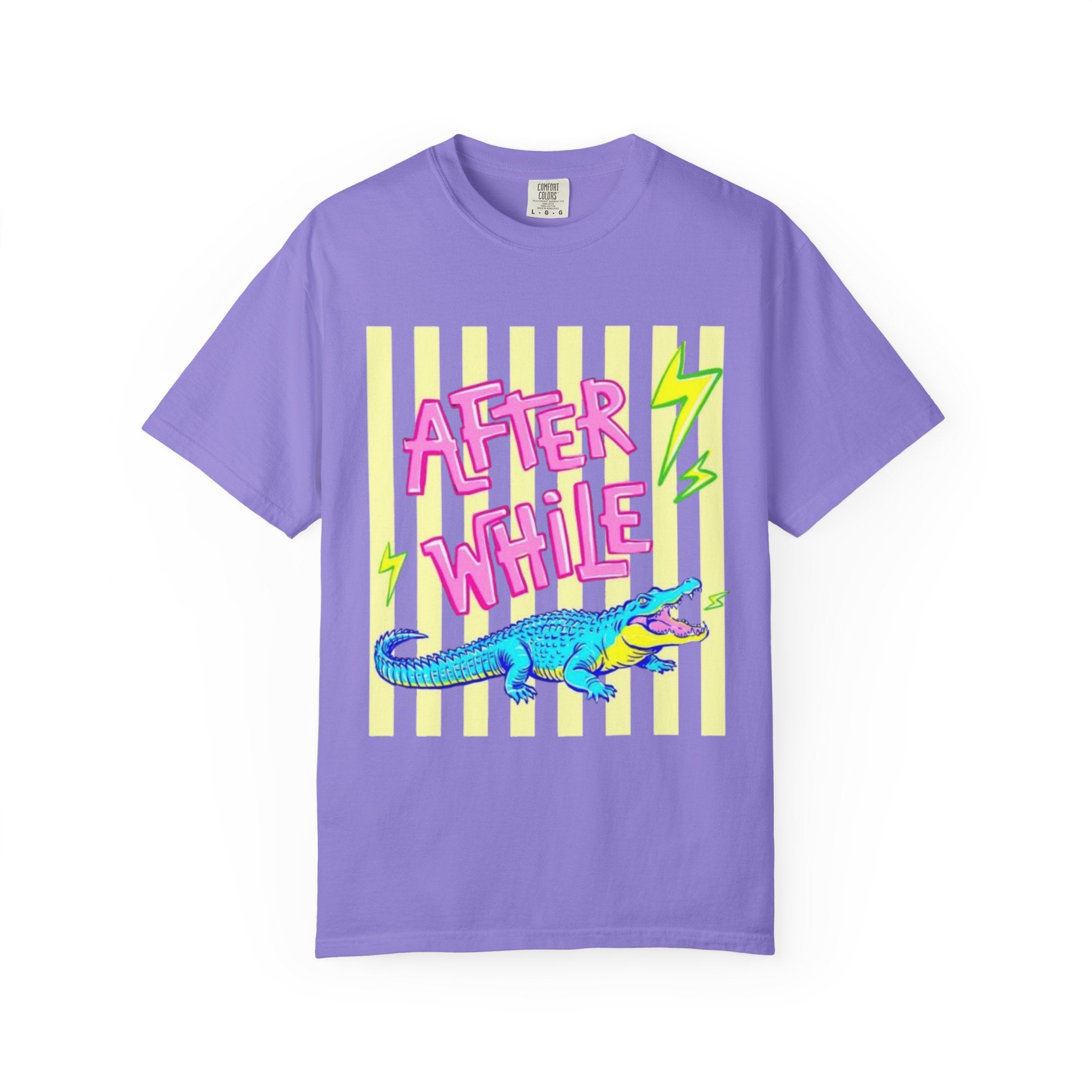 After While Crocodile Graphic T-Shirt — Retro Neon Alligator Tee