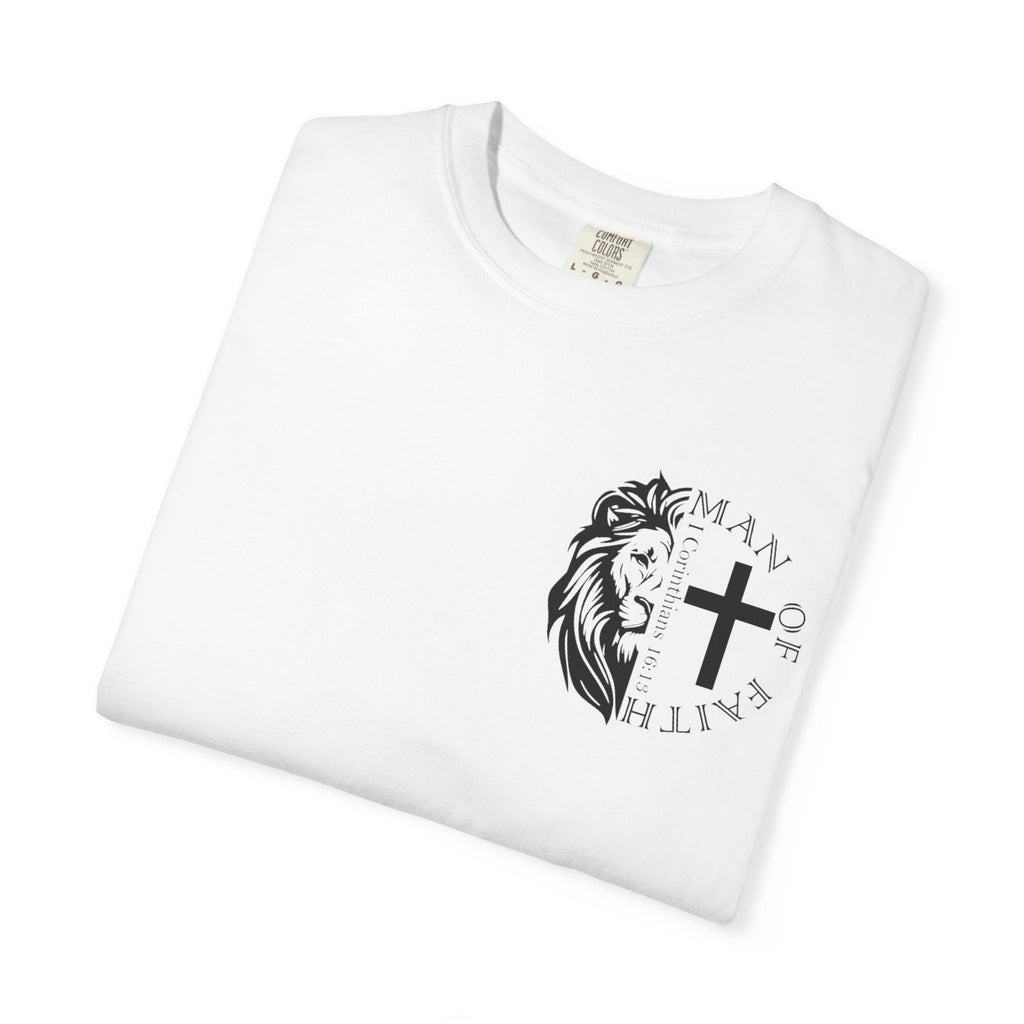 T-Shirt — "Man of Faith" Lion & Cross Christian Graphic Tee