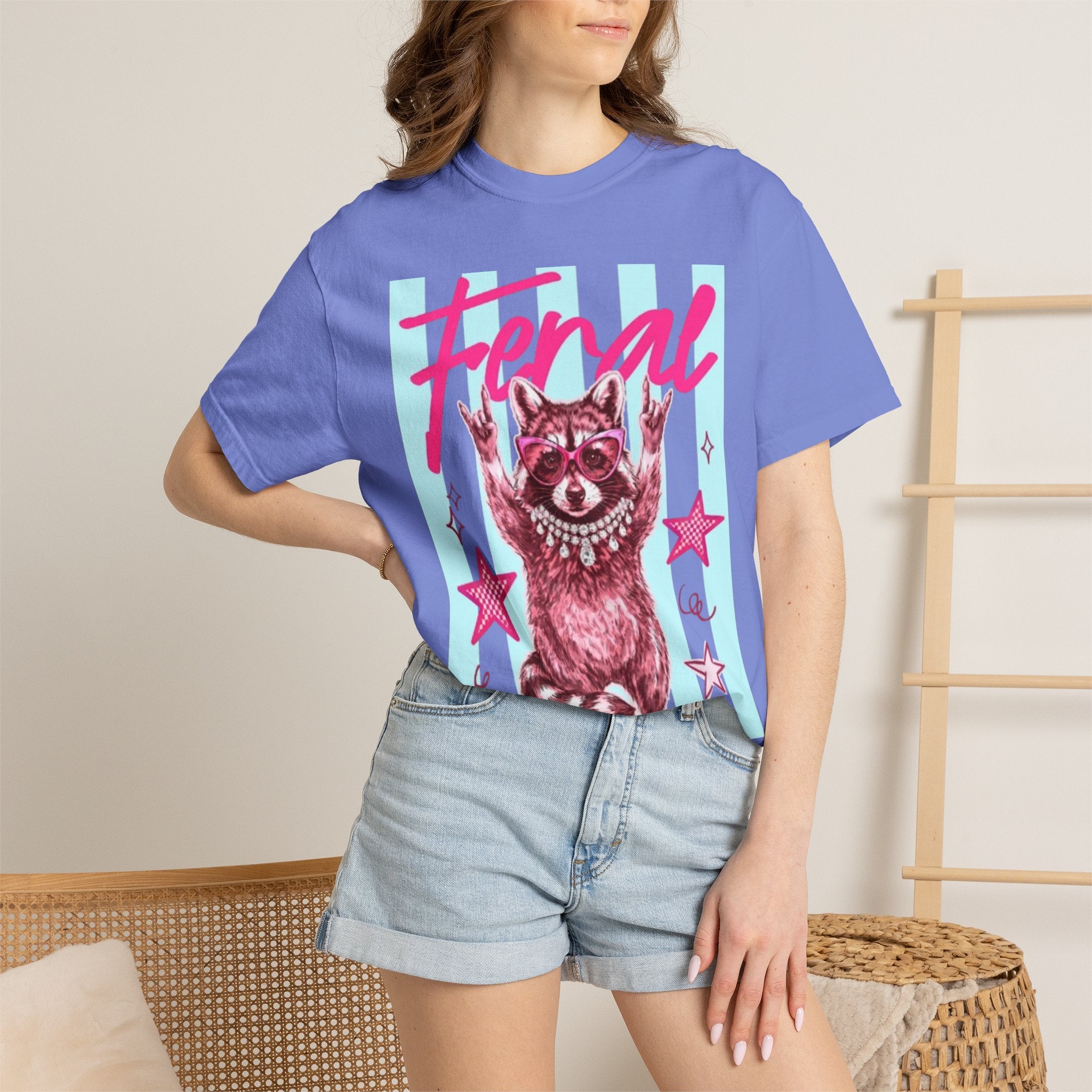Feral Raccoon Graphic T-Shirt — Retro Pastel Pop DesigN