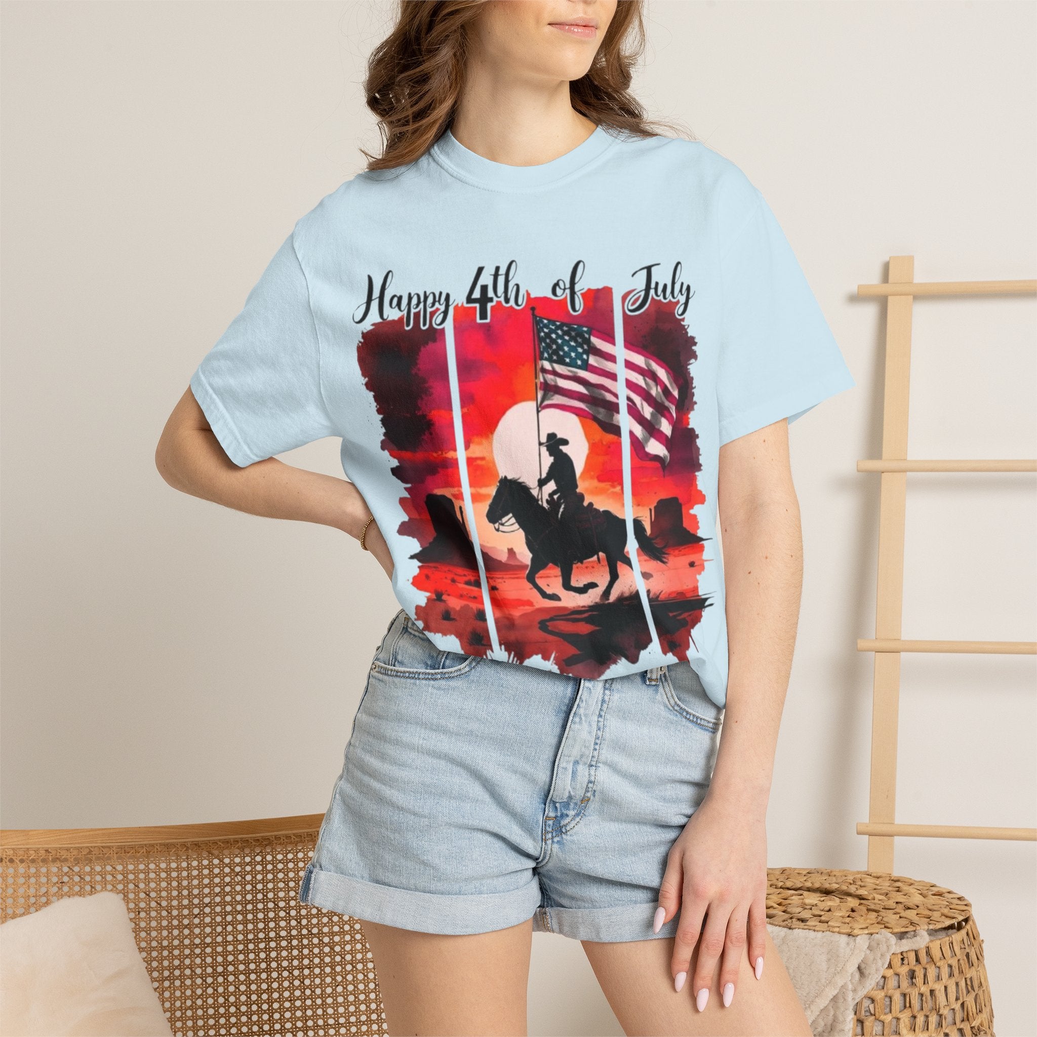 4th of July Cowboy T-Shirt - American Flag Rodeo Sunset Tee