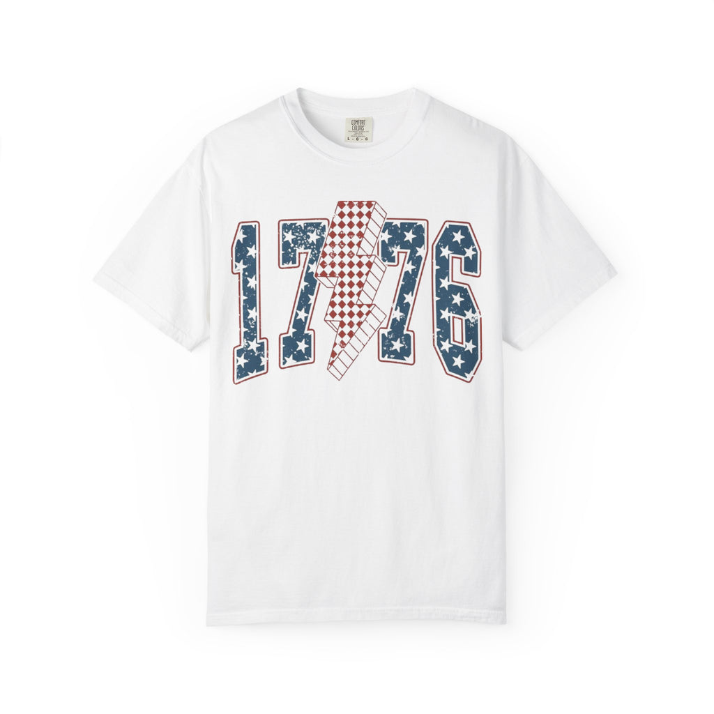 1776 Patriotic T-Shirt — Stars & Stripes Lightning Bolt Graphic