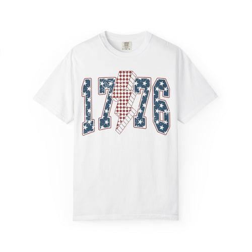 1776 Patriotic T-Shirt — Stars & Stripes Lightning Bolt Graphic