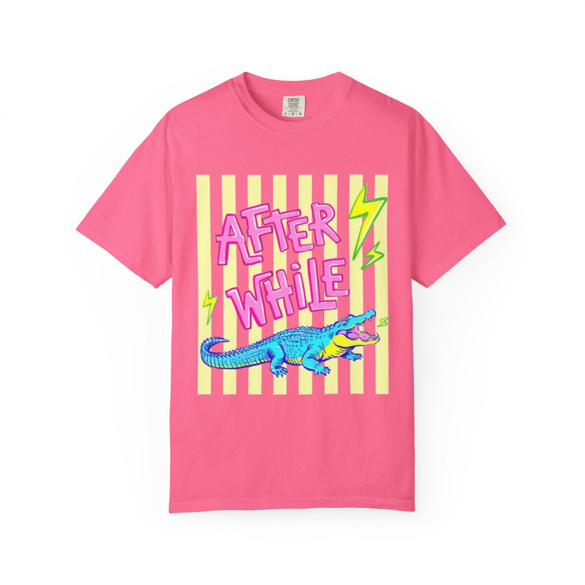 After While Crocodile Graphic T-Shirt — Retro Neon Alligator Tee