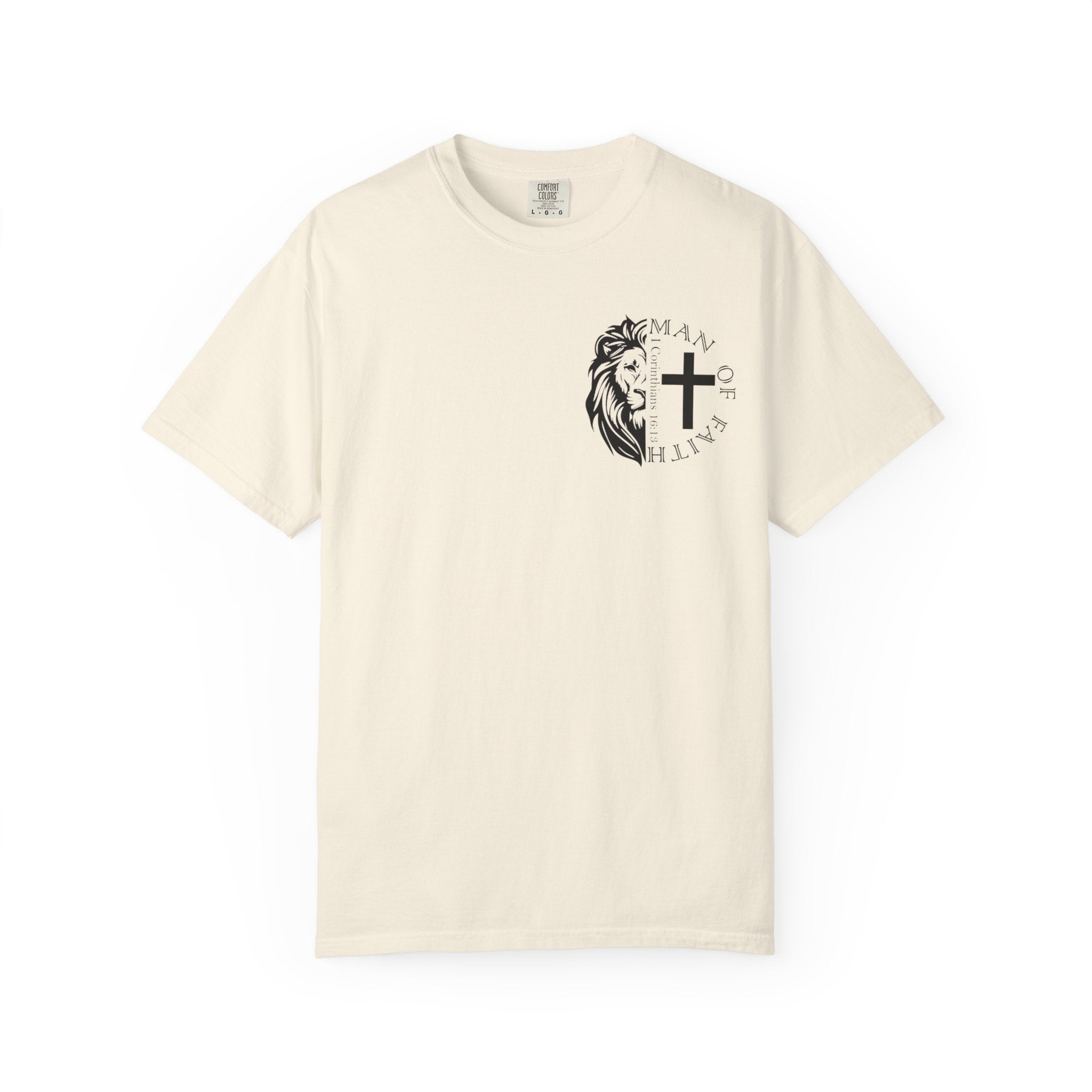 T-Shirt — "Man of Faith" Lion & Cross Christian Graphic Tee
