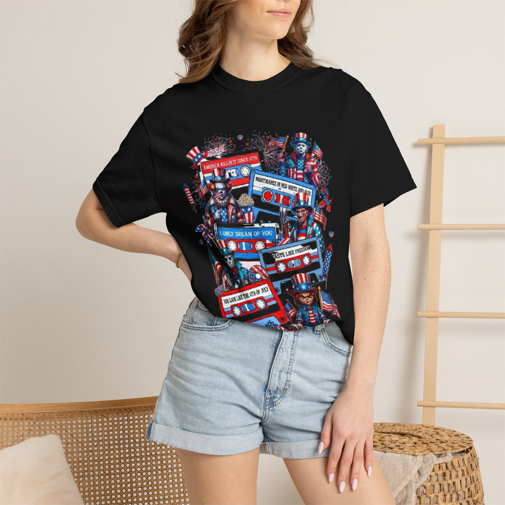 Patriotic Uncle Sam Cassette Retro T-Shirt — USA 4th of July Vintage Music Tee