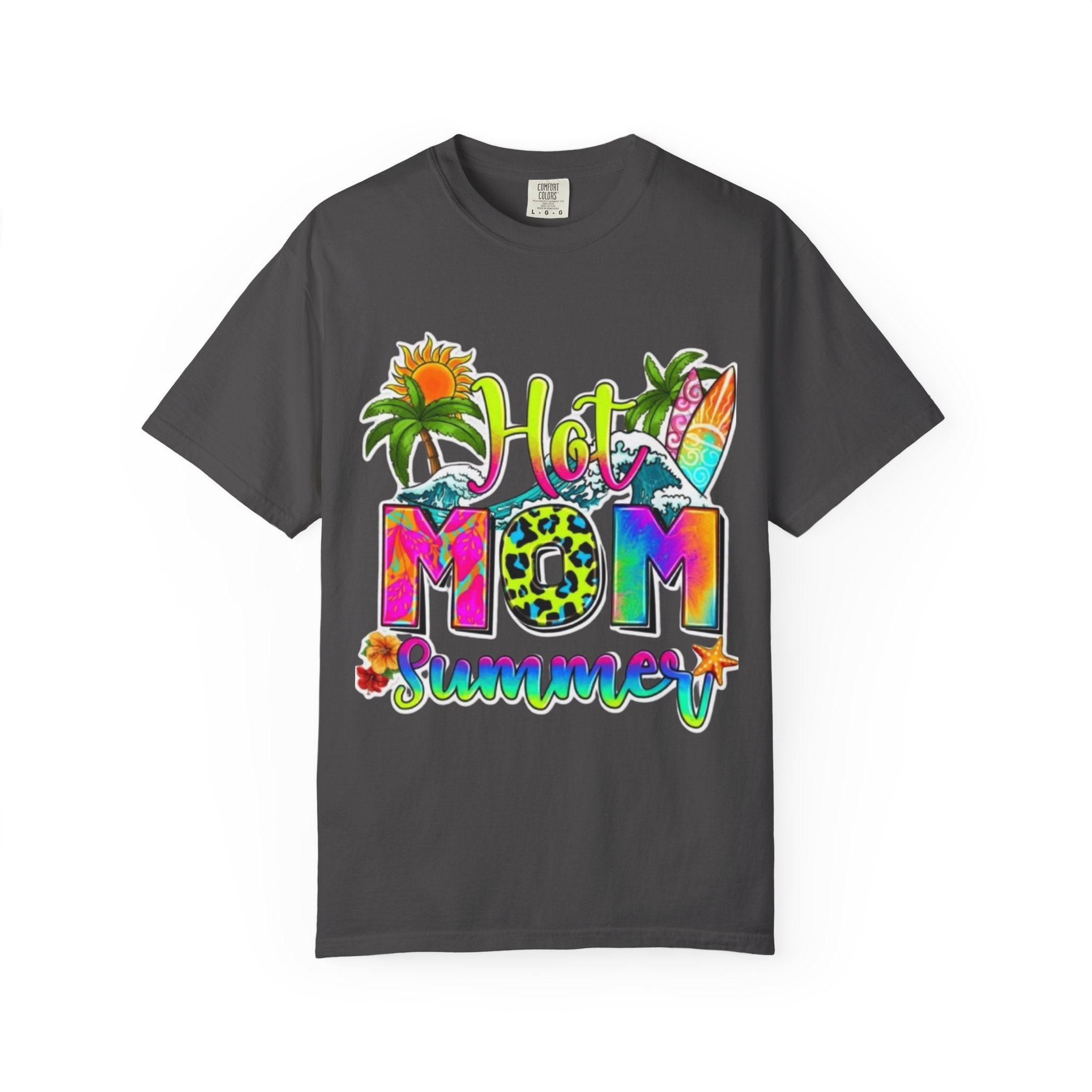 Hot Mom Summer T-Shirt - Colorful Tropical Mom Tee for Beach, Mom Life & Summer Gifts