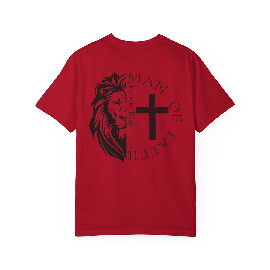 T-Shirt — "Man of Faith" Lion & Cross Christian Graphic Tee