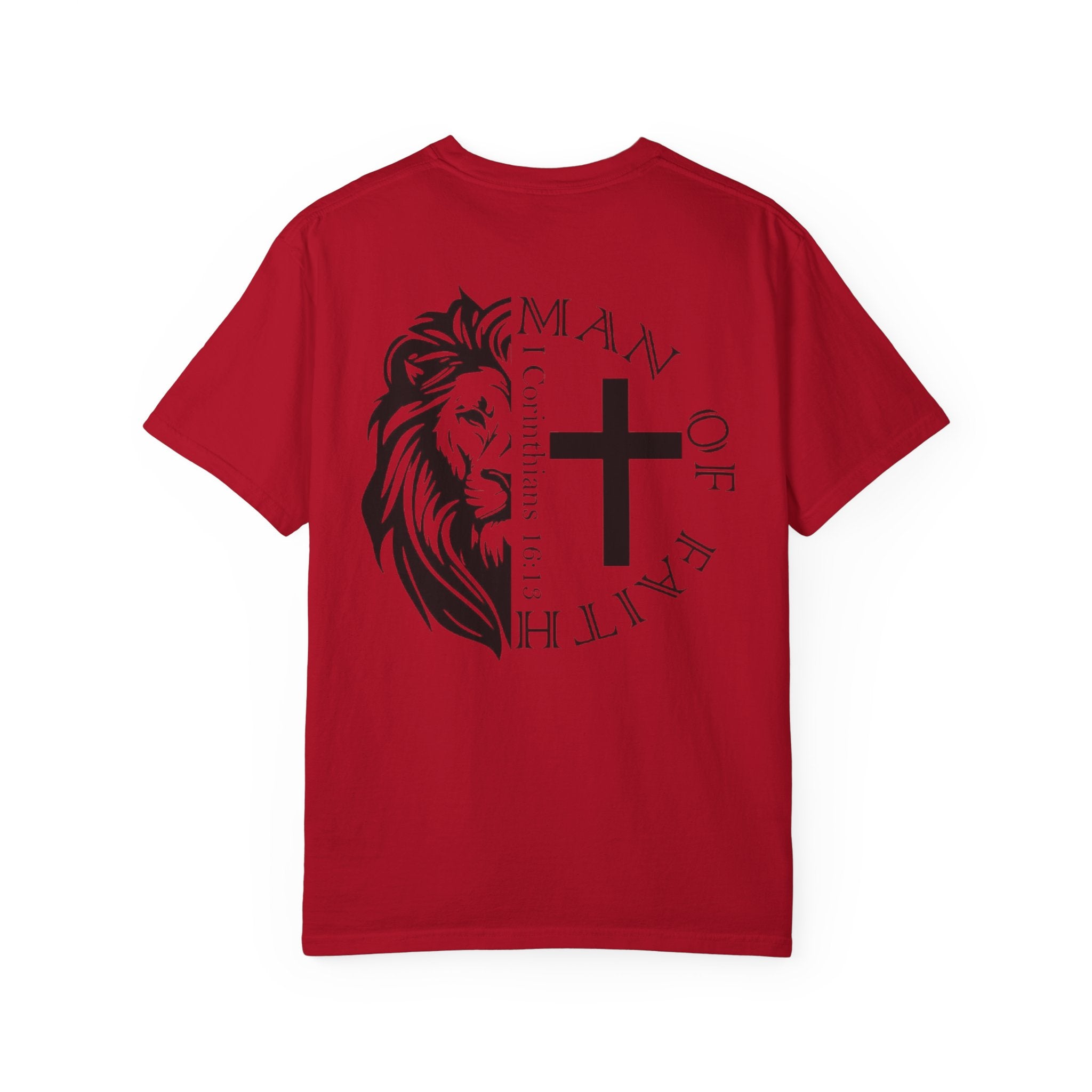 T-Shirt — "Man of Faith" Lion & Cross Christian Graphic Tee