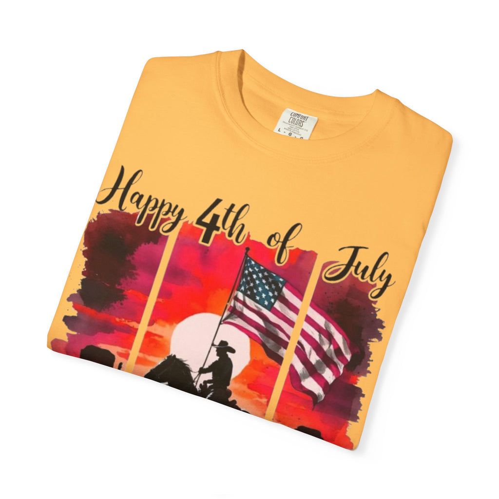 4th of July Cowboy T-Shirt - American Flag Rodeo Sunset Tee