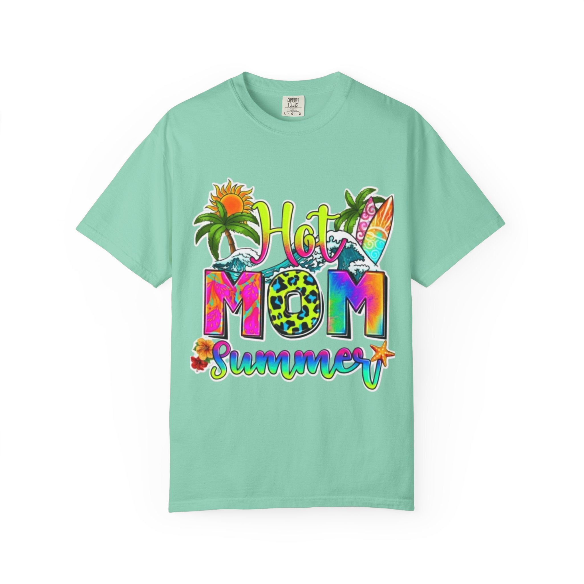 Hot Mom Summer T-Shirt - Colorful Tropical Mom Tee for Beach, Mom Life & Summer Gifts