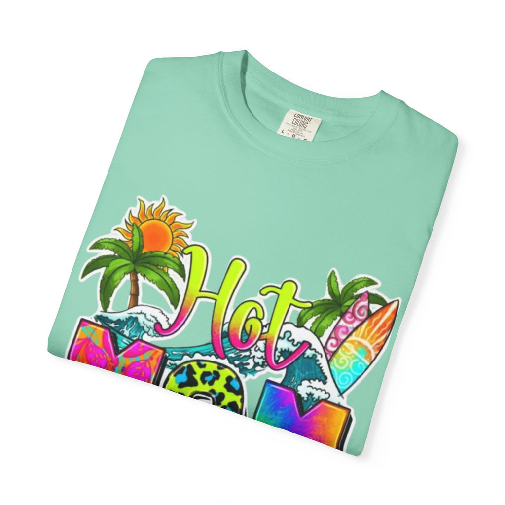 Hot Mom Summer T-Shirt - Colorful Tropical Mom Tee for Beach, Mom Life & Summer Gifts