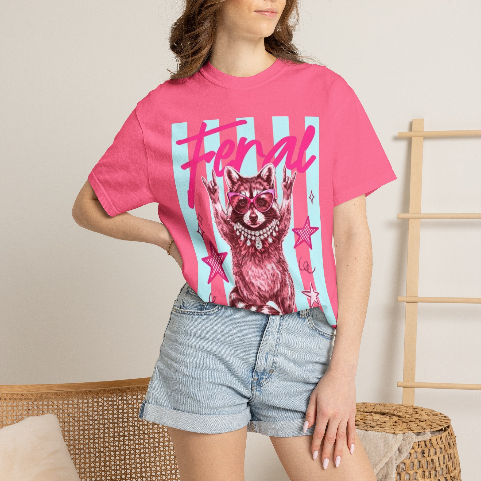 Feral Raccoon Graphic T-Shirt — Retro Pastel Pop DesigN