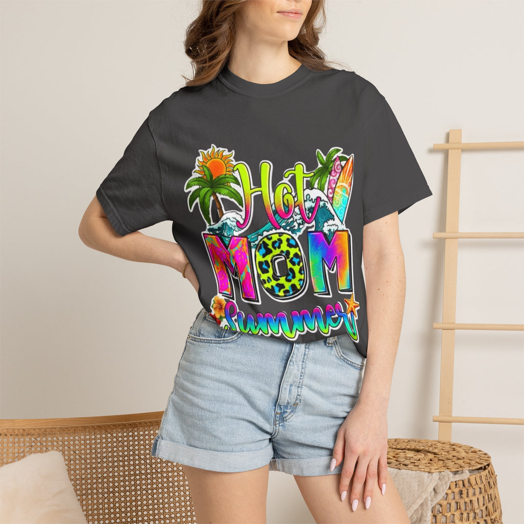 Hot Mom Summer T-Shirt - Colorful Tropical Mom Tee for Beach, Mom Life & Summer Gifts