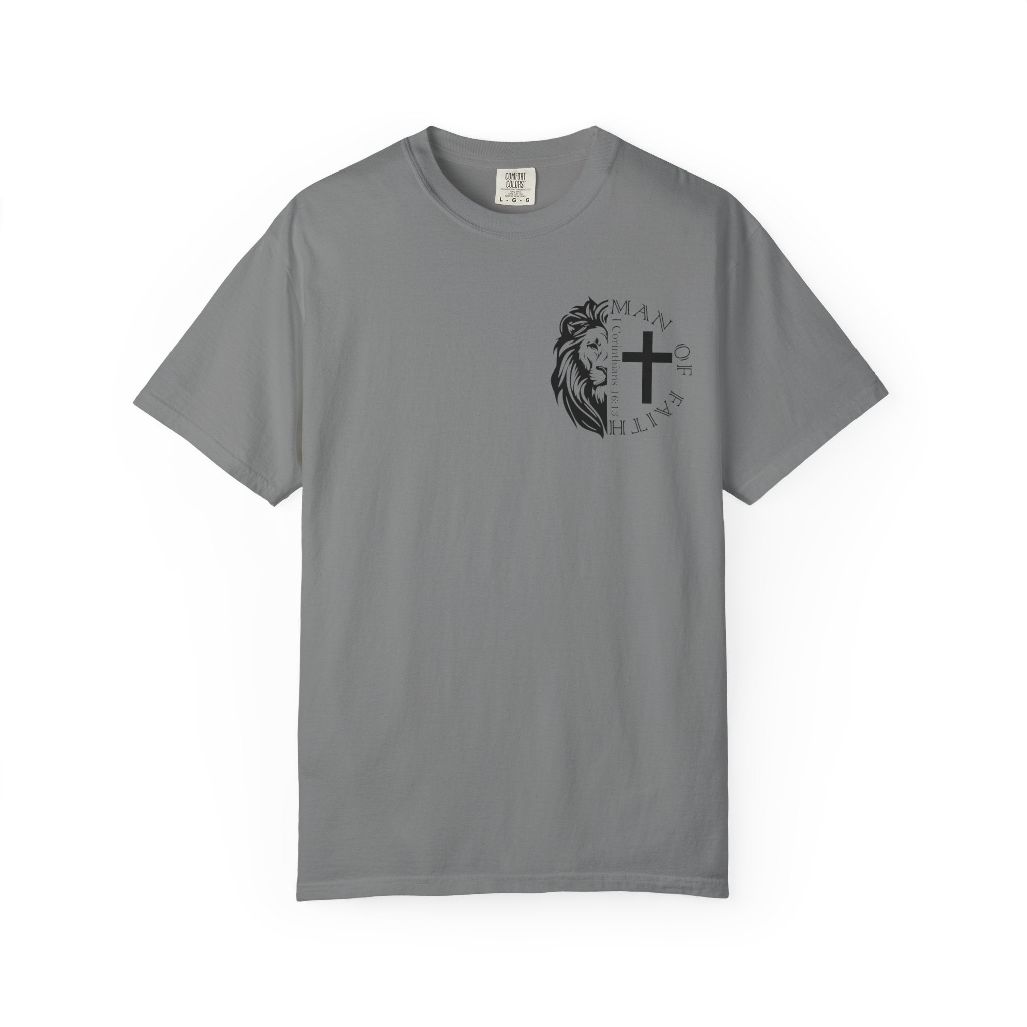 T-Shirt — "Man of Faith" Lion & Cross Christian Graphic Tee