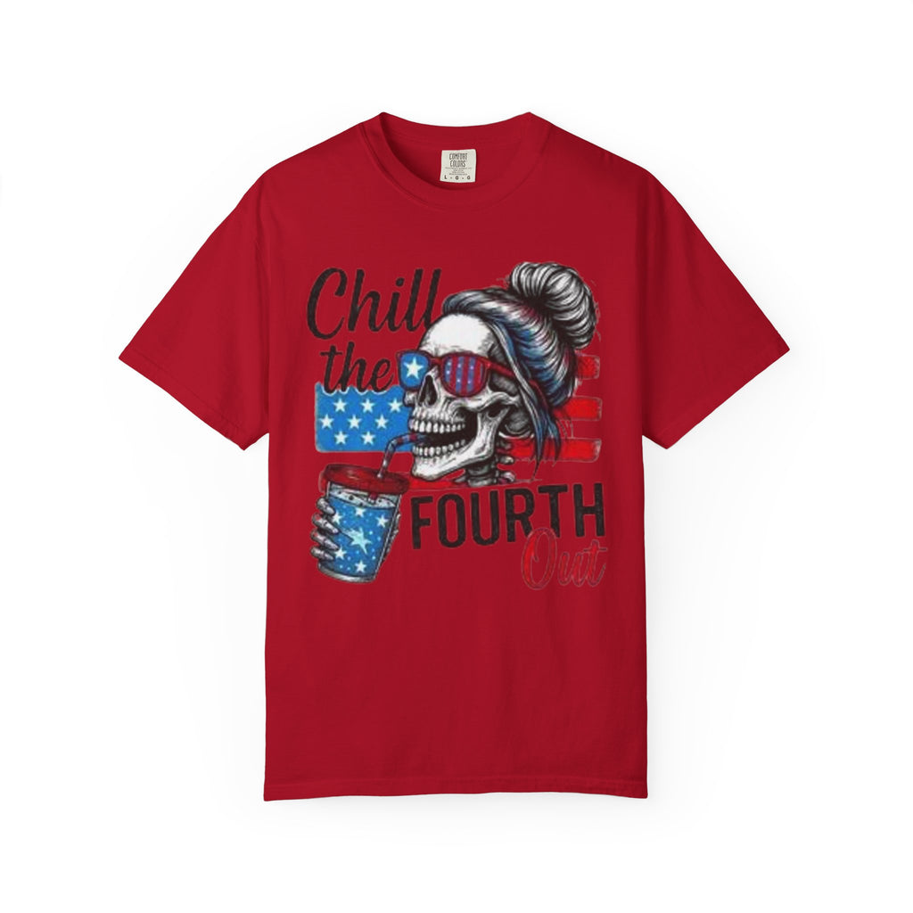 Fourth of July Skull Tee — “Chill the Fourth Out” Patriotic American Flag T-Shirt