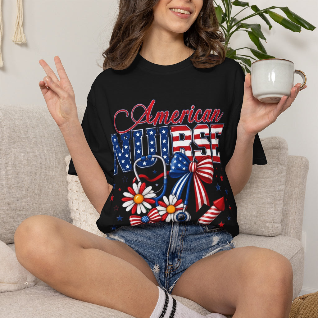 American Nurse Patriotic T-Shirt — 4th of July Stars & Stripes Nursing Tee