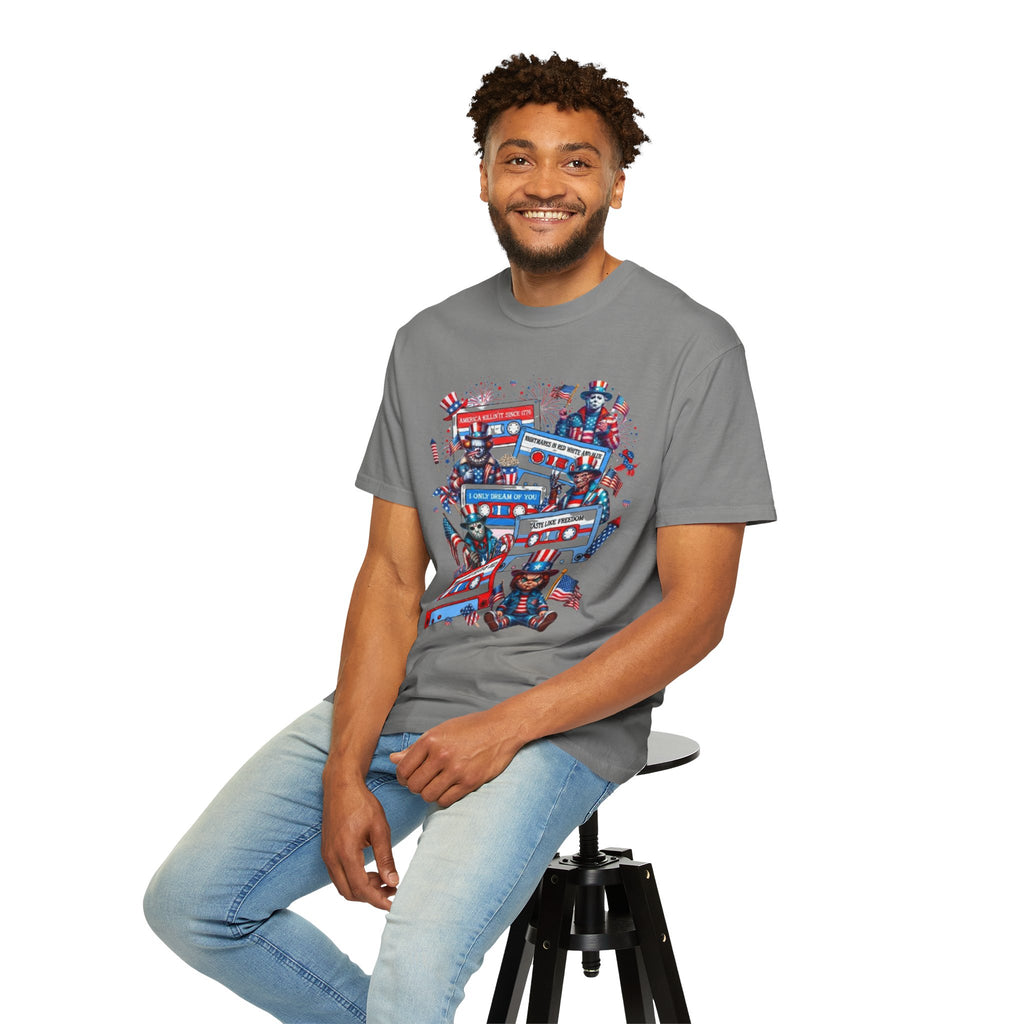 Patriotic Uncle Sam Cassette Retro T-Shirt — USA 4th of July Vintage Music Tee