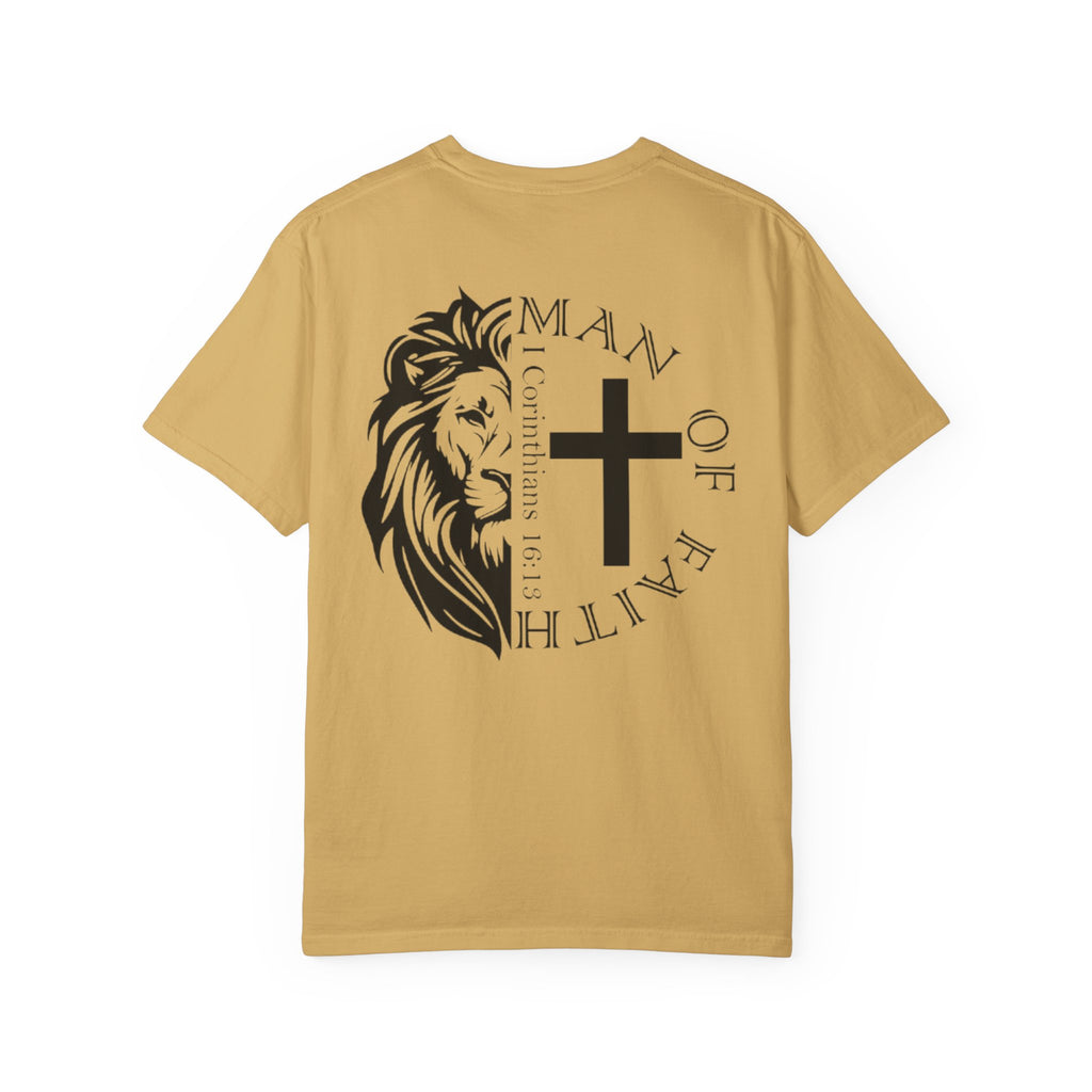 T-Shirt — "Man of Faith" Lion & Cross Christian Graphic Tee