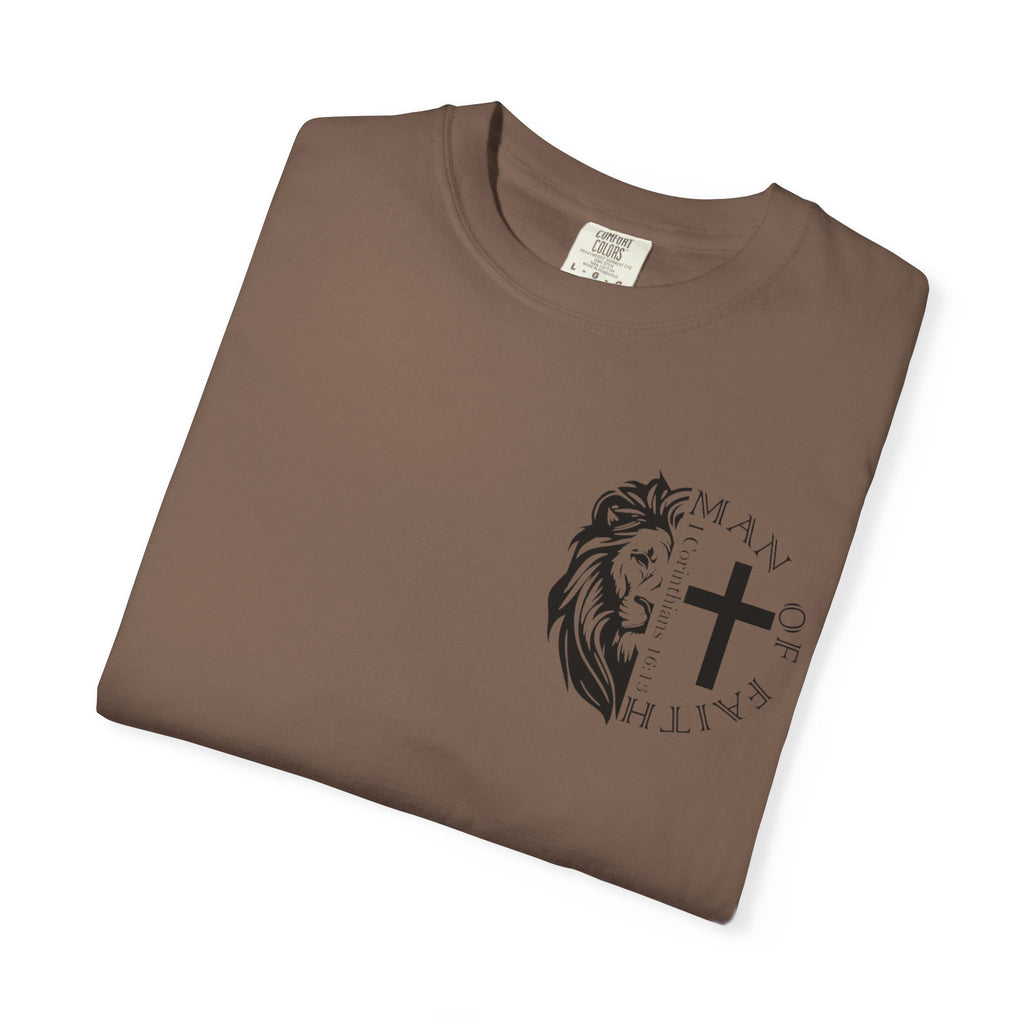 T-Shirt — "Man of Faith" Lion & Cross Christian Graphic Tee