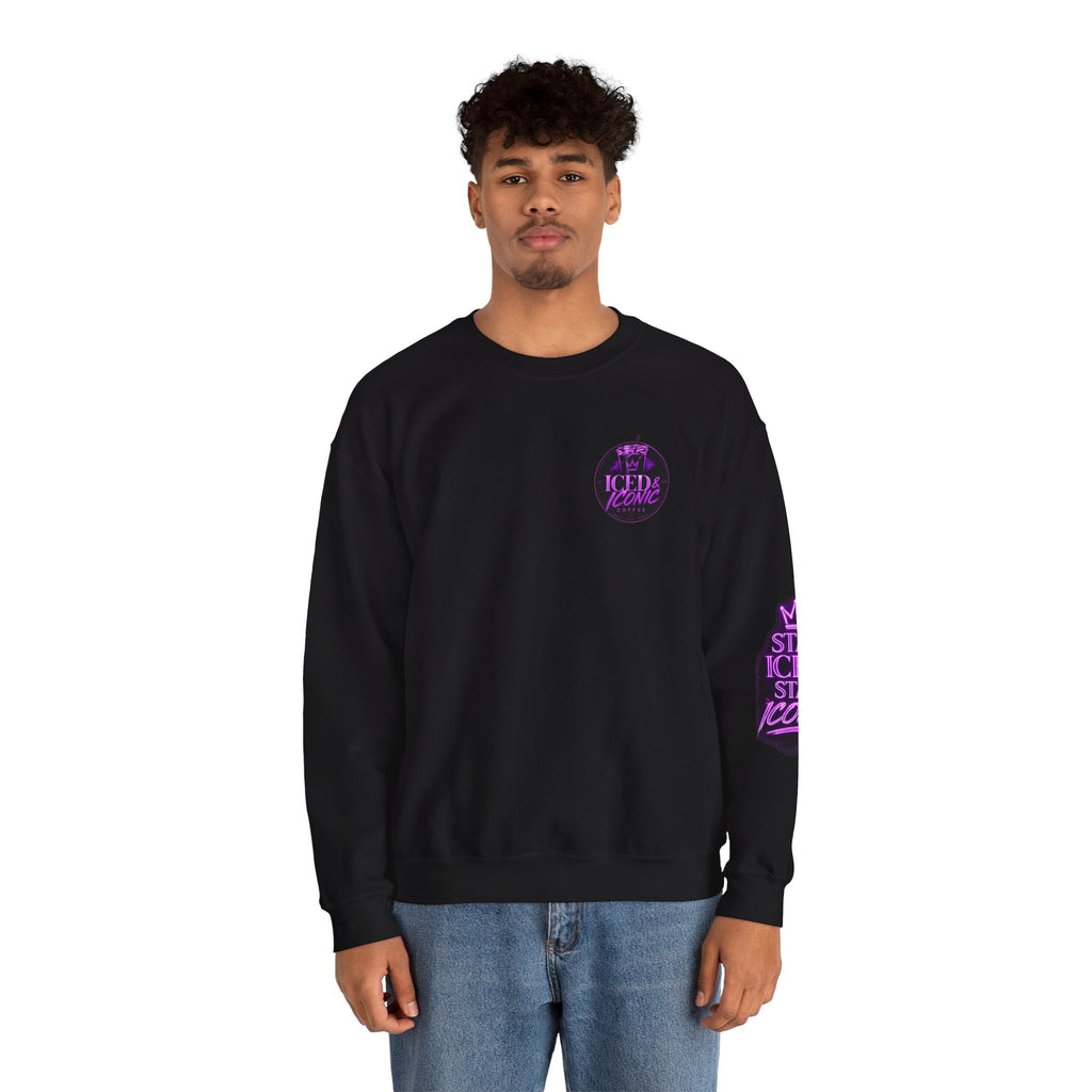 Crewneck Sweatshirt - Iced & Iconic Coffee Logo (Purple Neon)