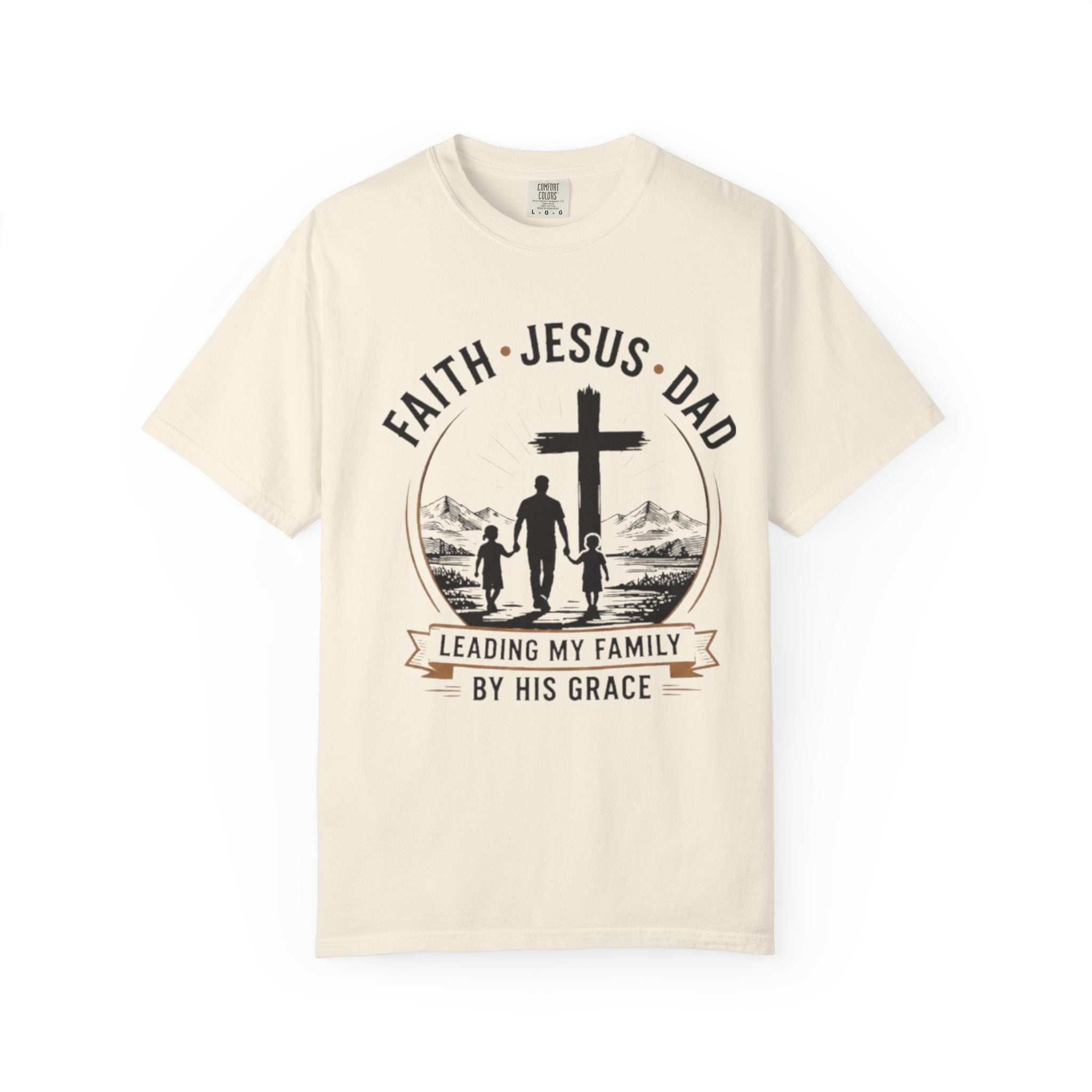 Faith Jesus Dad T-Shirt — "Leading My Family By His Grace" Christian Father Tee