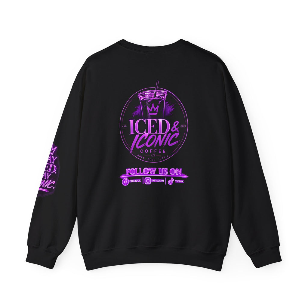 Crewneck Sweatshirt - Iced & Iconic Coffee Logo (Purple Neon)