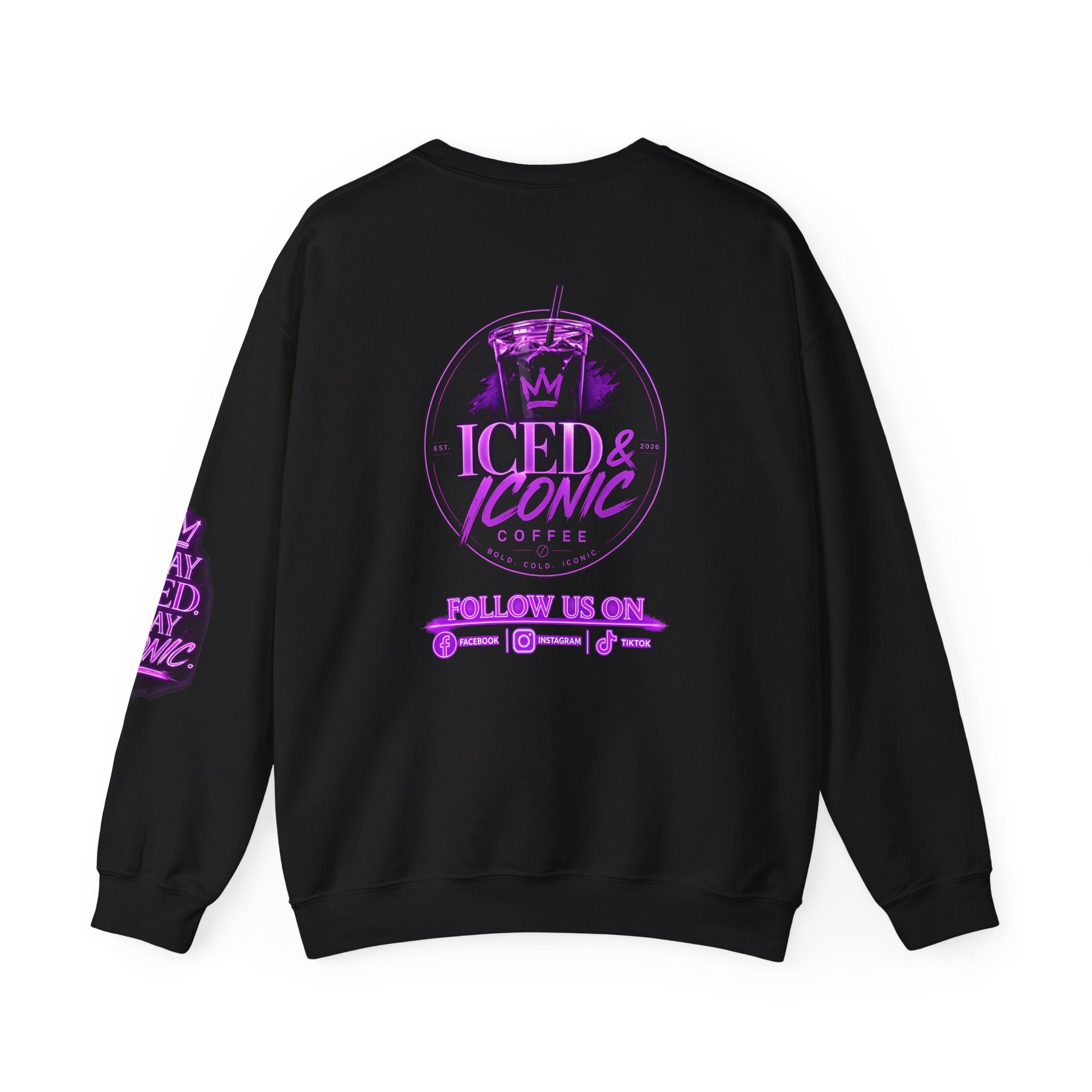 Crewneck Sweatshirt - Iced & Iconic Coffee Logo (Purple Neon)