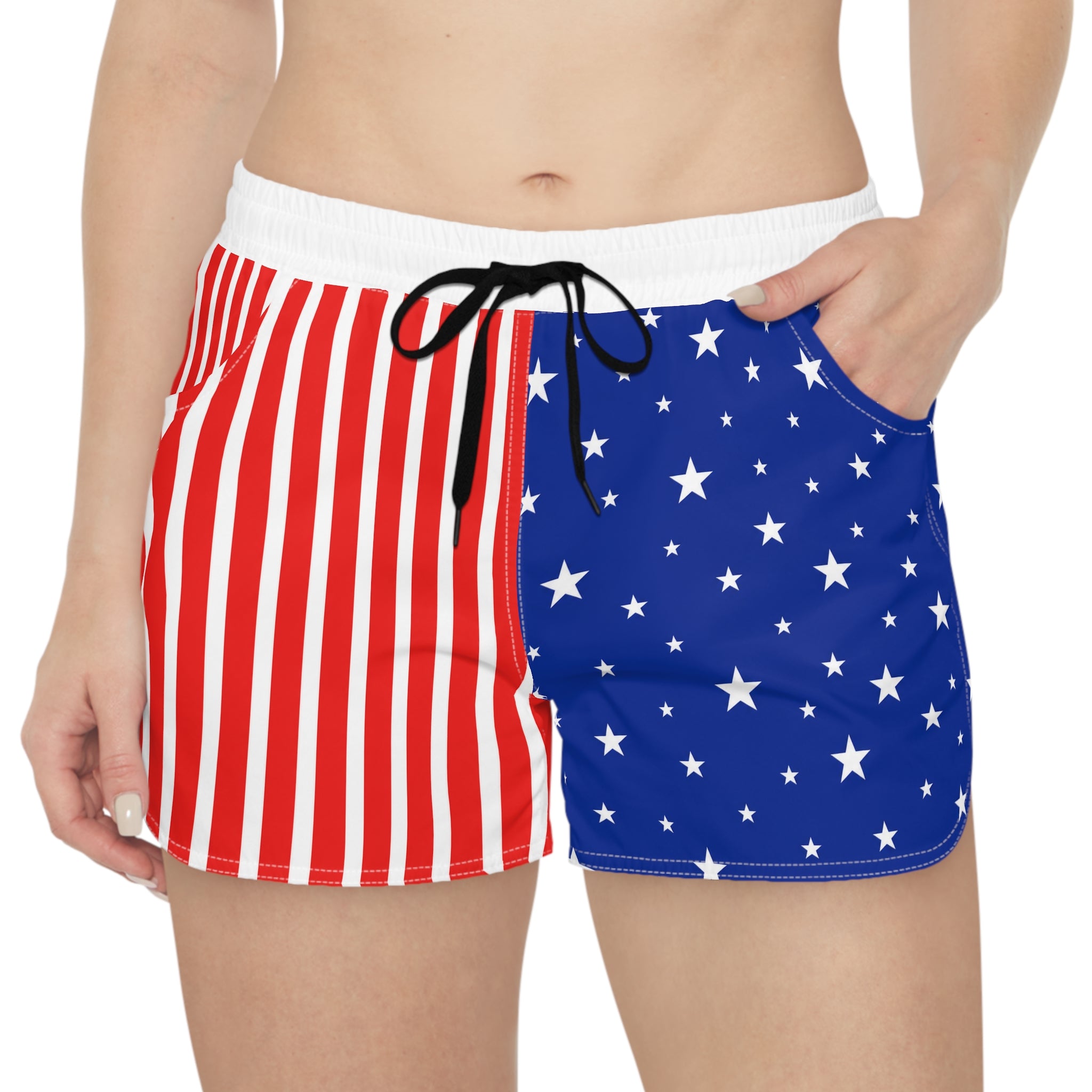 American Flag Women’s Casual Shorts — Red & Blue Stars & Stripes AOP