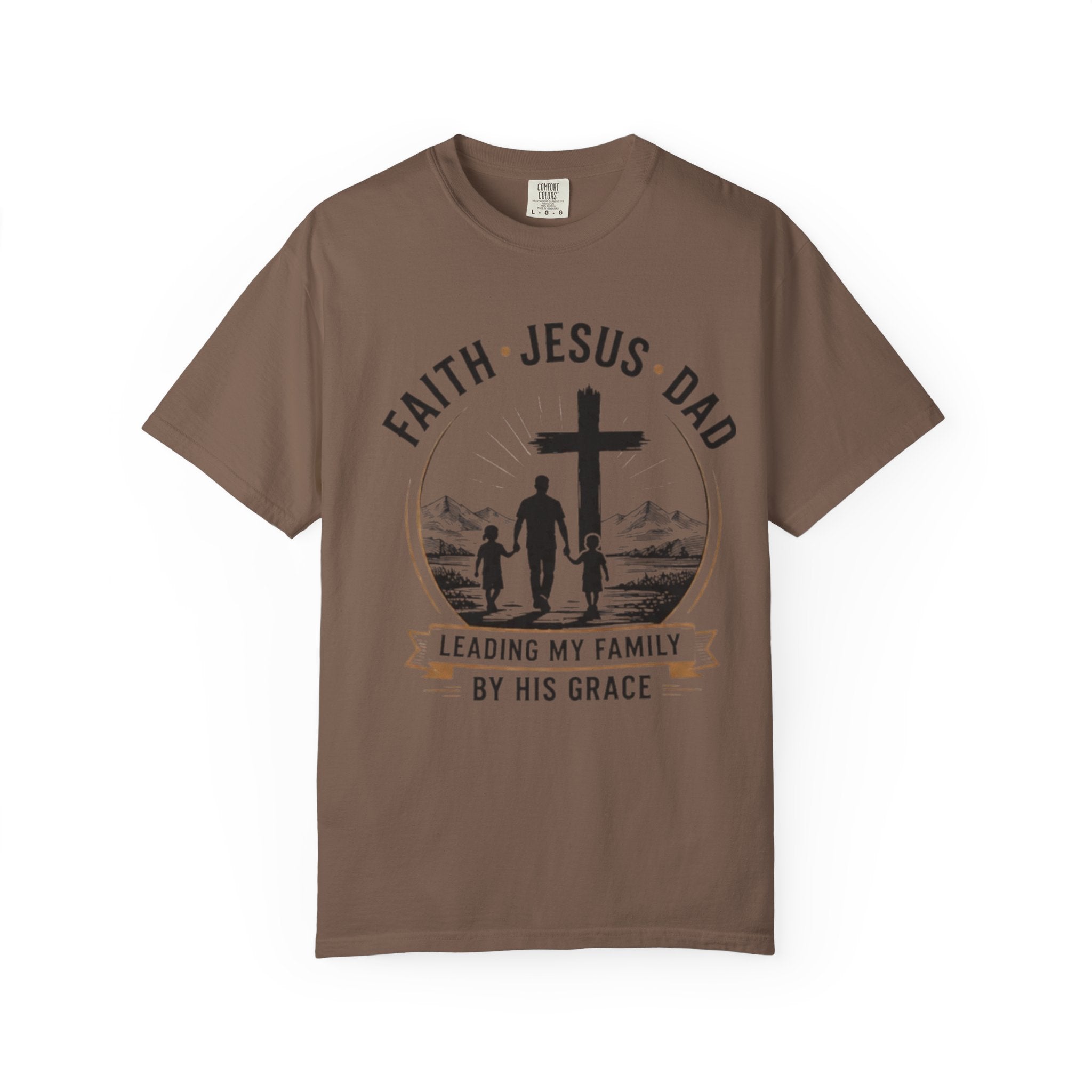 Faith Jesus Dad T-Shirt — "Leading My Family By His Grace" Christian Father Tee