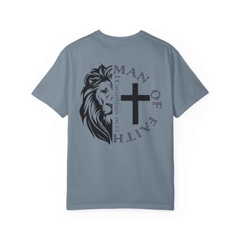 T-Shirt — "Man of Faith" Lion & Cross Christian Graphic Tee