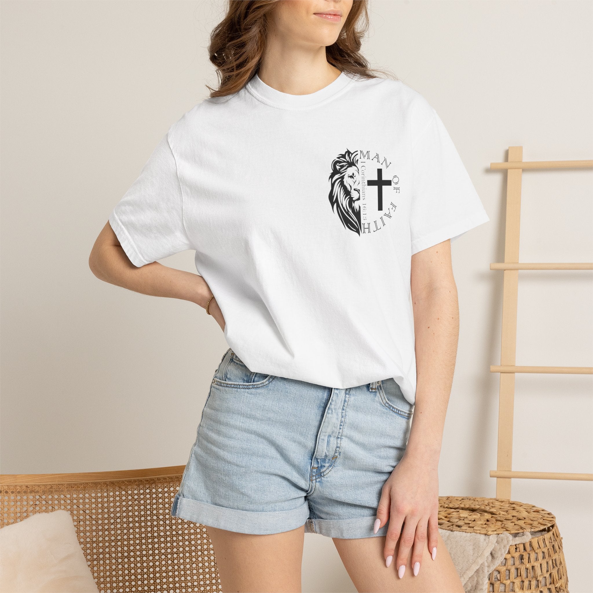 T-Shirt — "Man of Faith" Lion & Cross Christian Graphic Tee