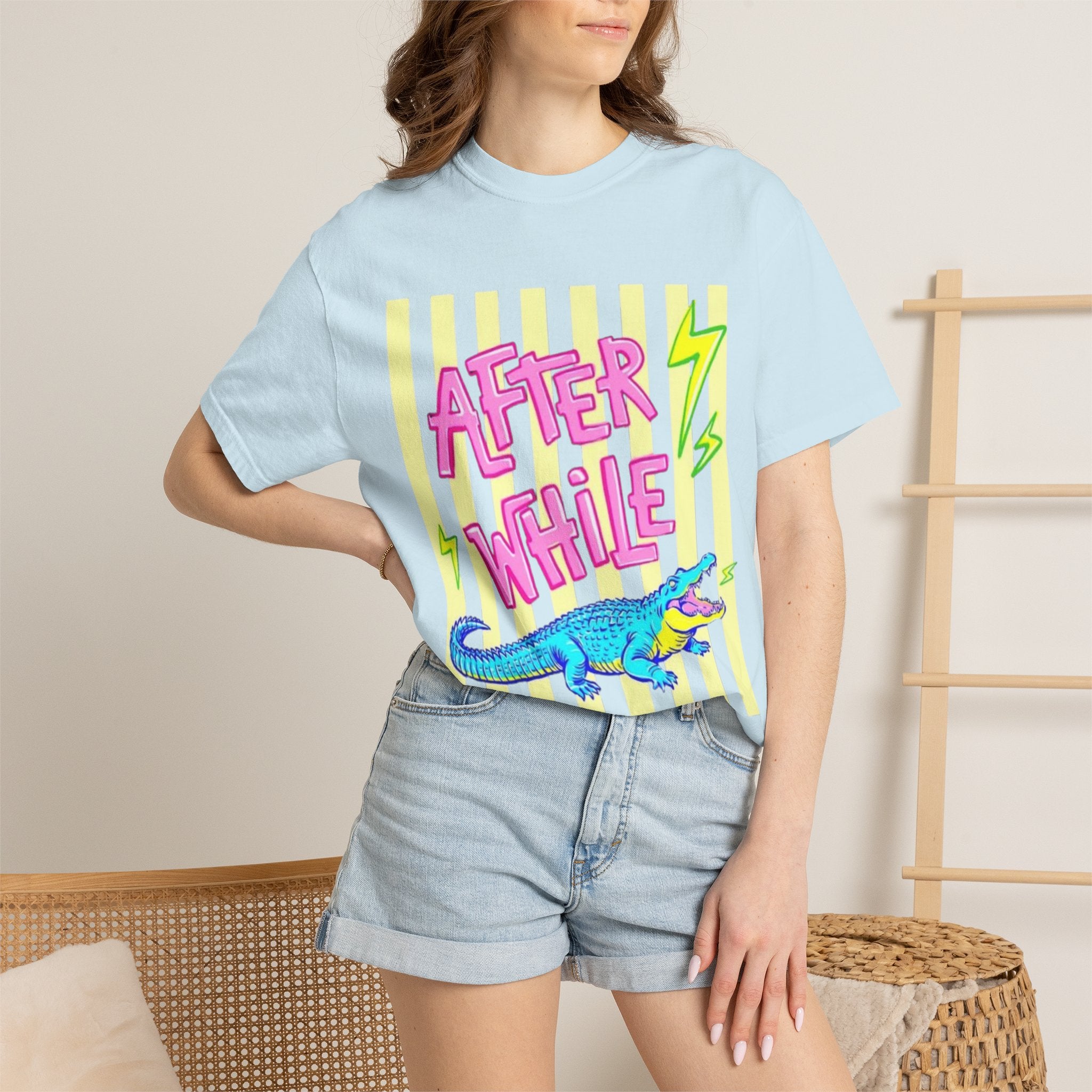 After While Crocodile Graphic T-Shirt — Retro Neon Alligator Tee