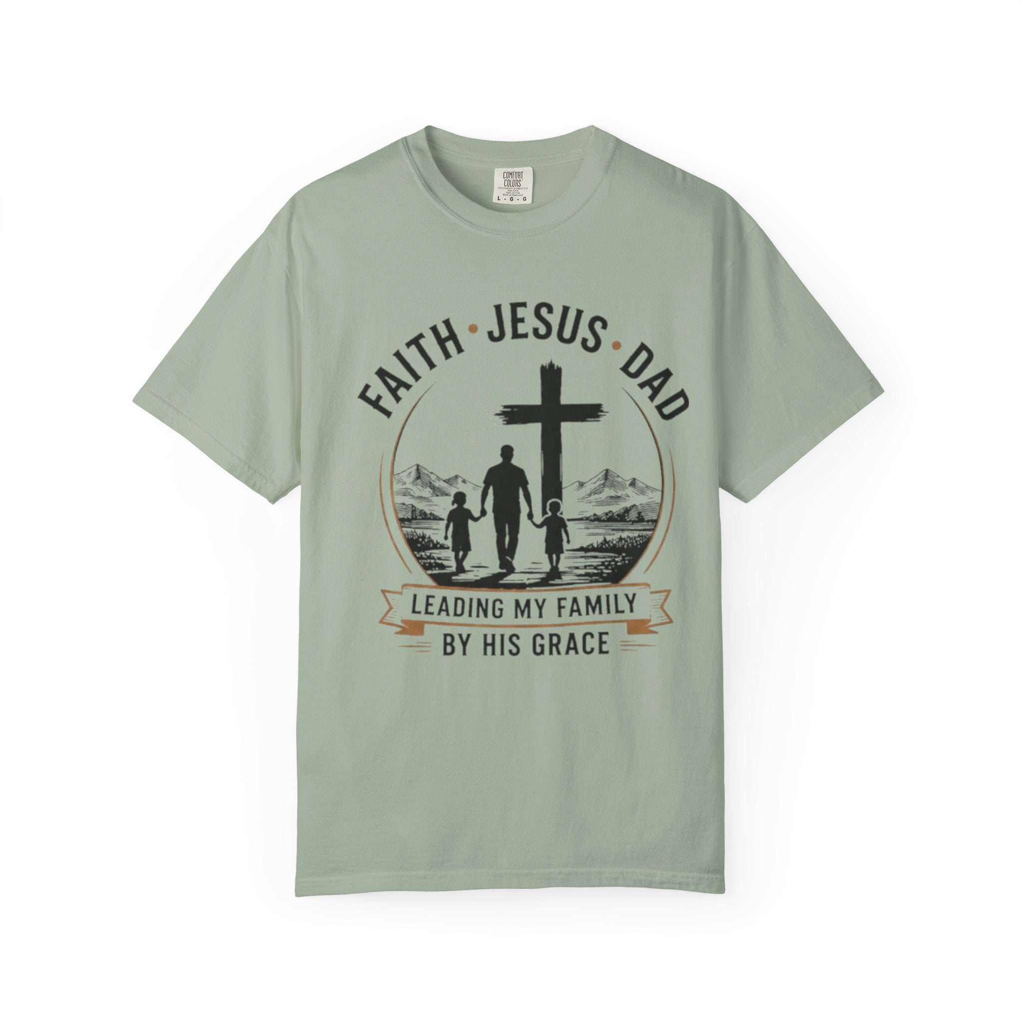 Faith Jesus Dad T-Shirt — "Leading My Family By His Grace" Christian Father Tee