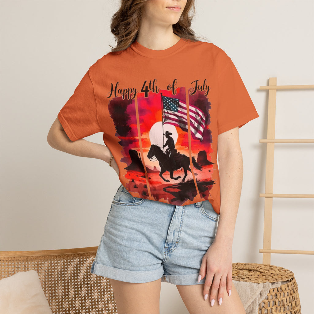 4th of July Cowboy T-Shirt - American Flag Rodeo Sunset Tee