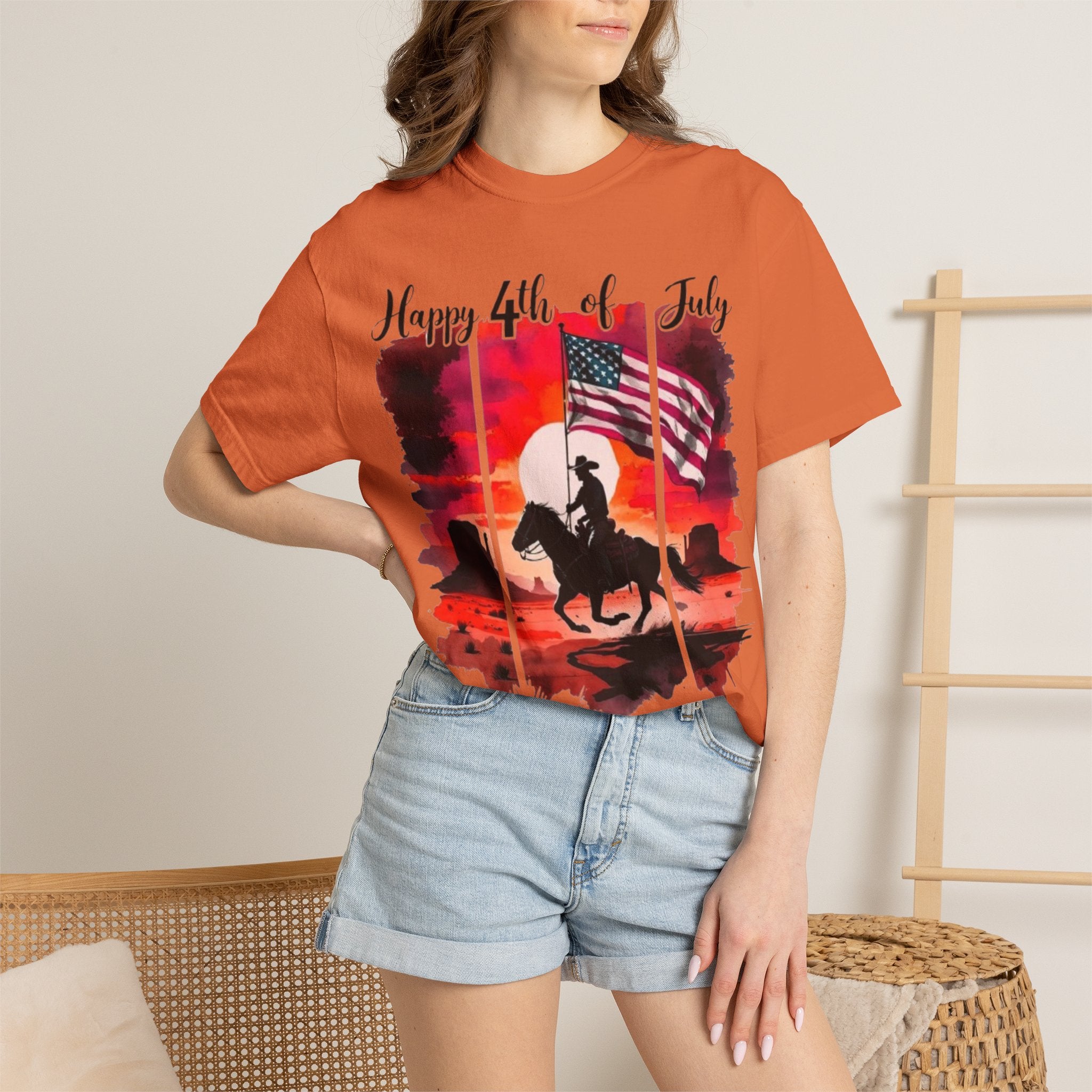 4th of July Cowboy T-Shirt - American Flag Rodeo Sunset Tee