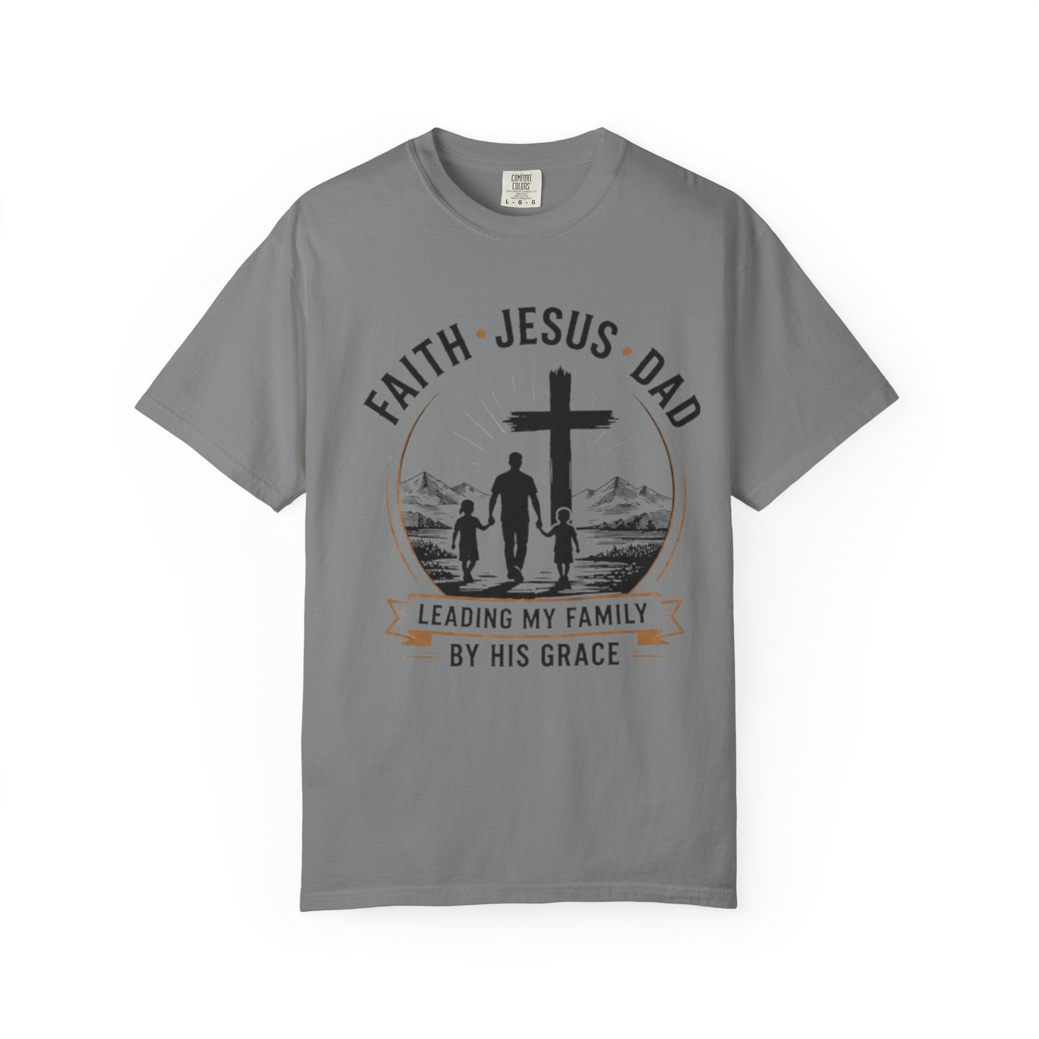 Faith Jesus Dad T-Shirt — "Leading My Family By His Grace" Christian Father Tee