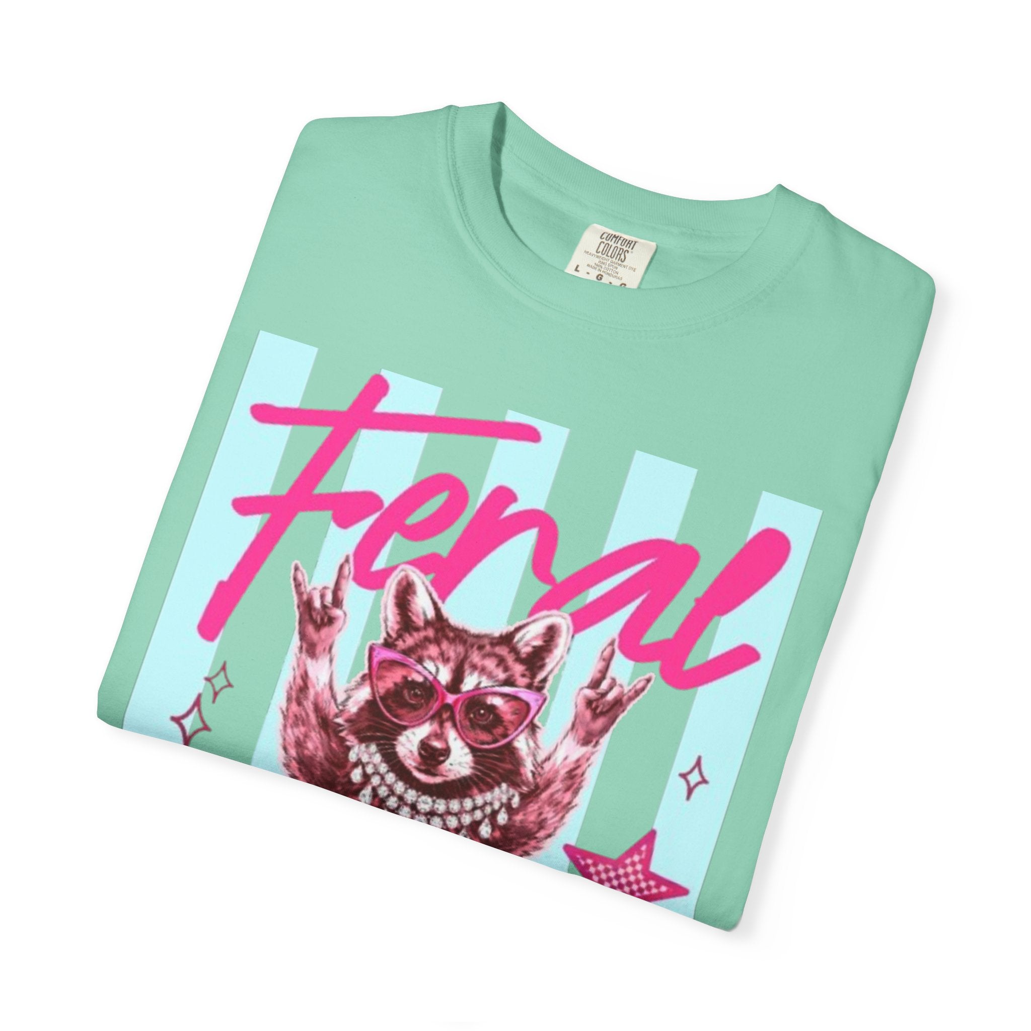 Feral Raccoon Graphic T-Shirt — Retro Pastel Pop DesigN