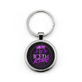Iced & Iconic Coffee Round Stainless Steel Keychain — Purple Logo