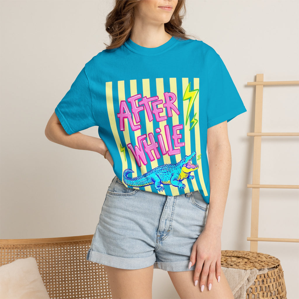 After While Crocodile Graphic T-Shirt — Retro Neon Alligator Tee