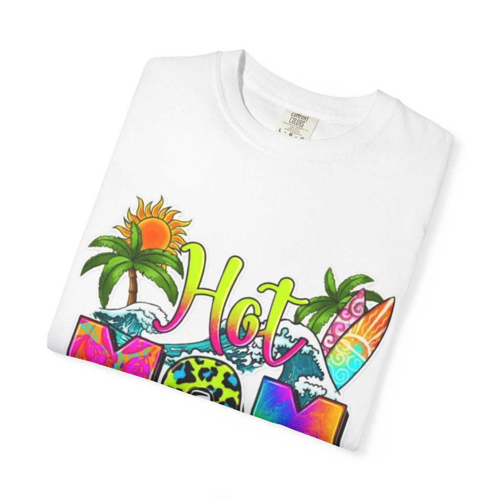 Hot Mom Summer T-Shirt - Colorful Tropical Mom Tee for Beach, Mom Life & Summer Gifts