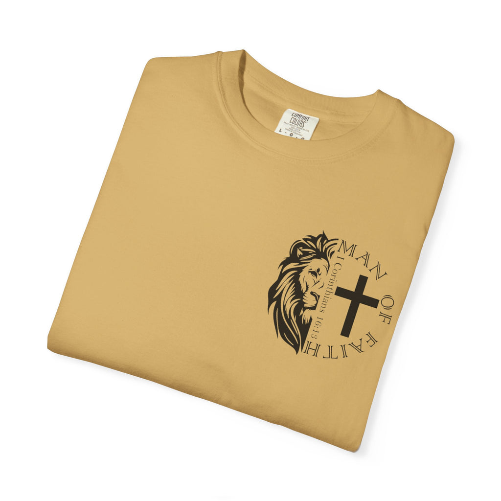 T-Shirt — "Man of Faith" Lion & Cross Christian Graphic Tee